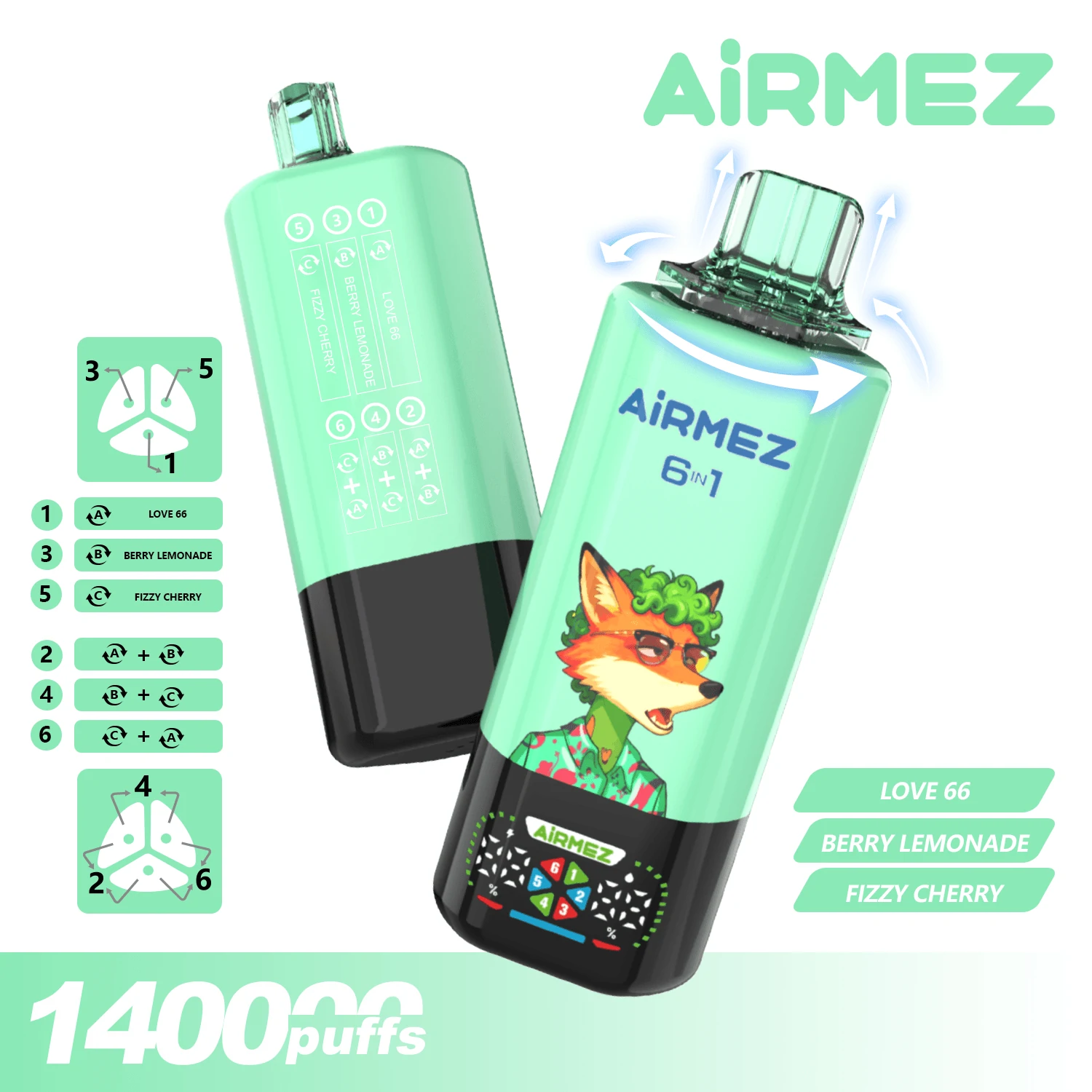 Airmez 6-in-1 140000 140K Bouffées Système Vape jetable - image 3