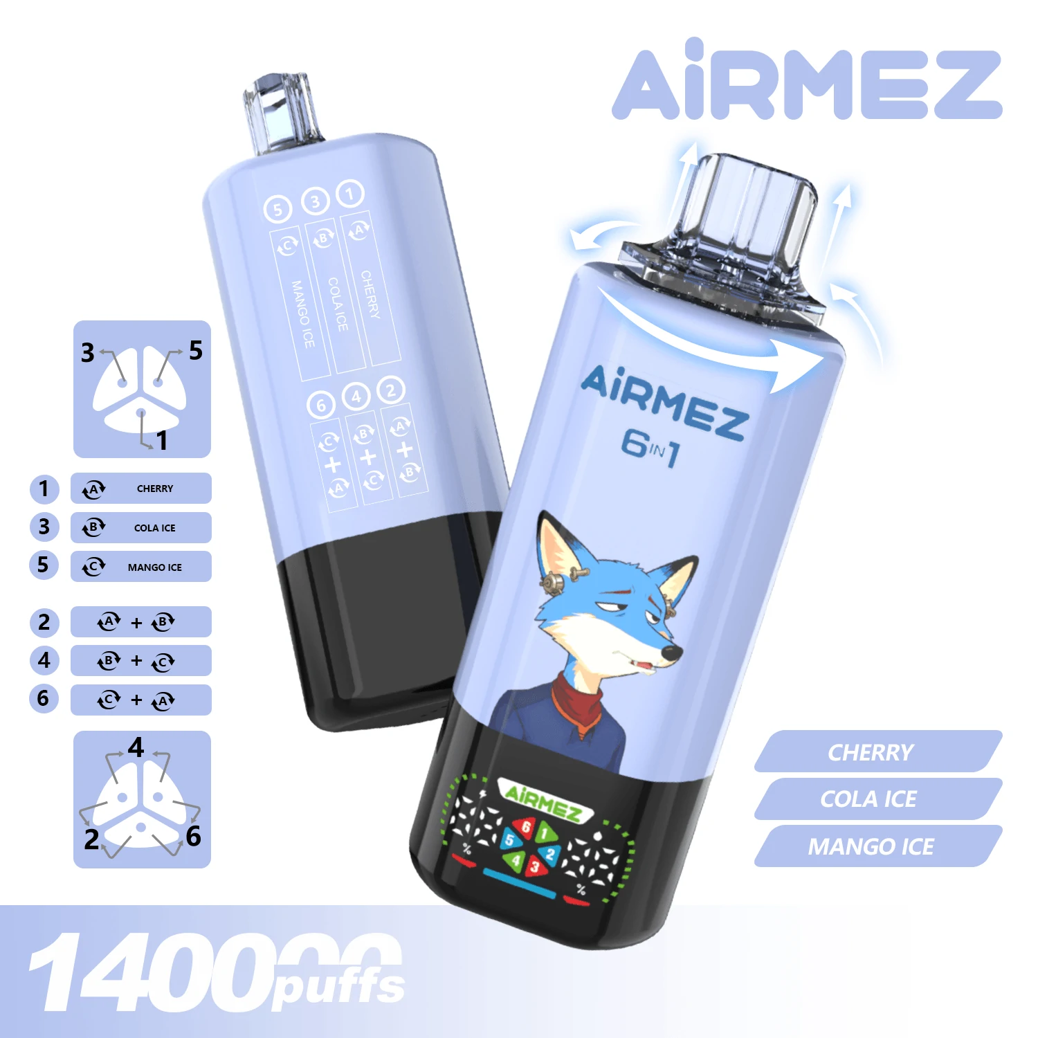 Airmez 6-in-1 140000 140K Bouffées Système Vape jetable