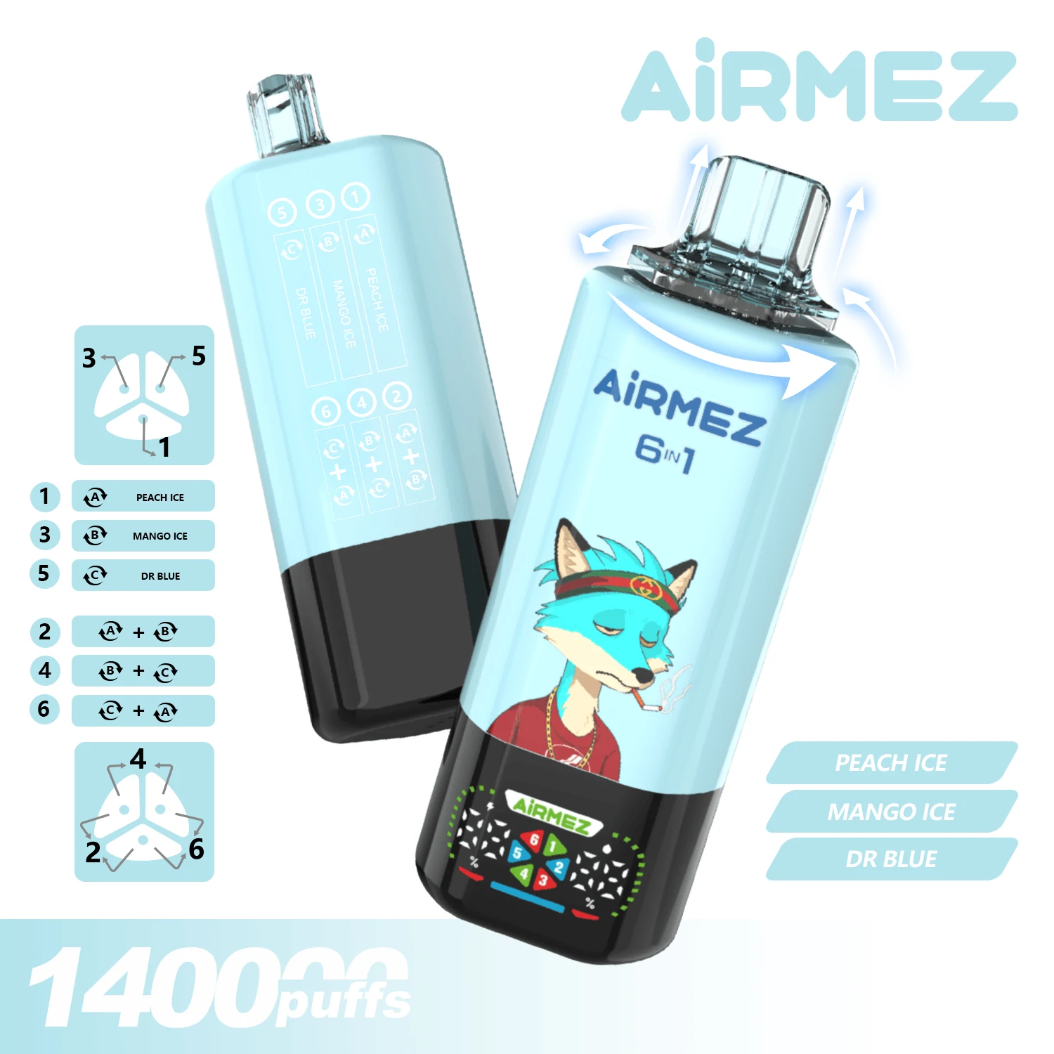 Airmez 6-in-1 140000 140K Bouffées Système Vape jetable - image 6