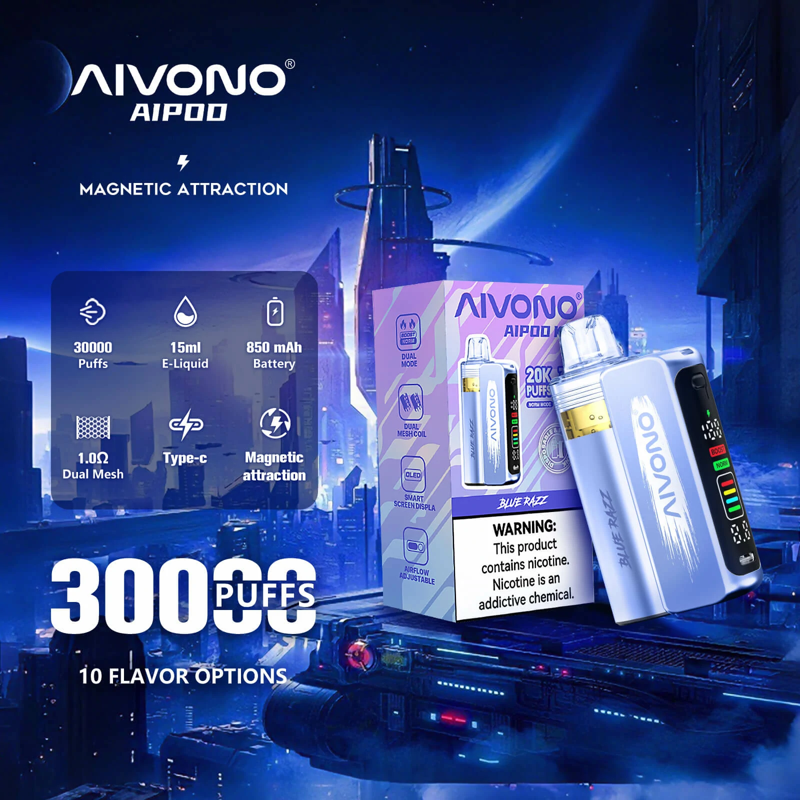AIVONO AIM AIPOD KIT 30000 30K Bouffées Smart Screen Vape jetable - image 3