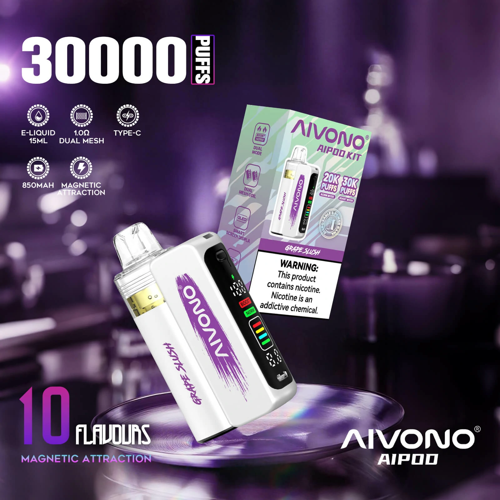 AIVONO AIM AIPOD KIT 30000 30K Bouffées Smart Screen Vape jetable - image 4