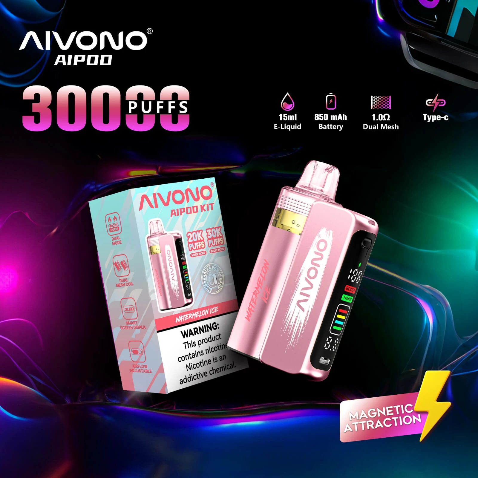 AIVONO AIM AIPOD KIT 30000 30K Bouffées Smart Screen Vape jetable - image 2