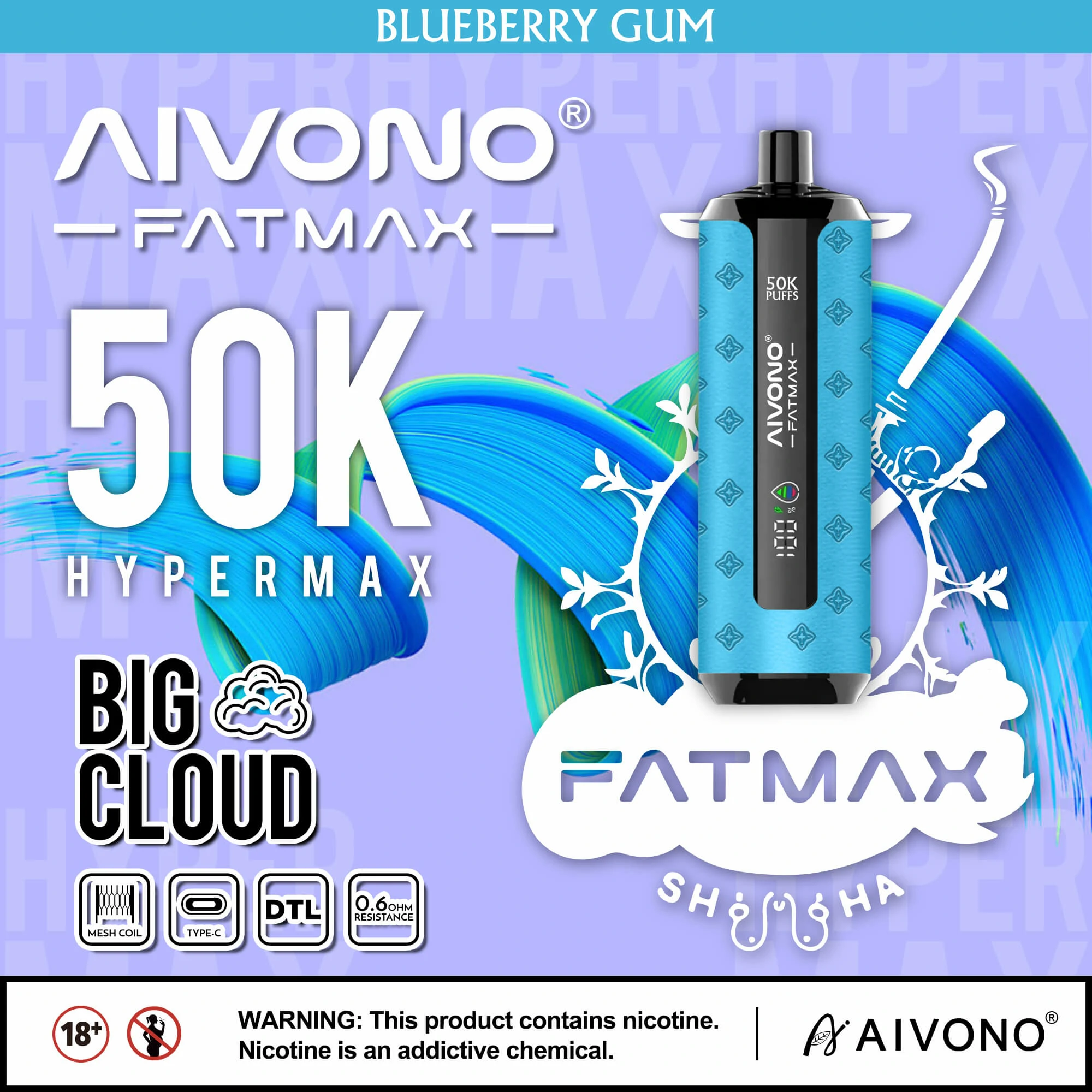 Aivono AIM FATMAX 50000 50K Bouffées LCD Display Vape jetable