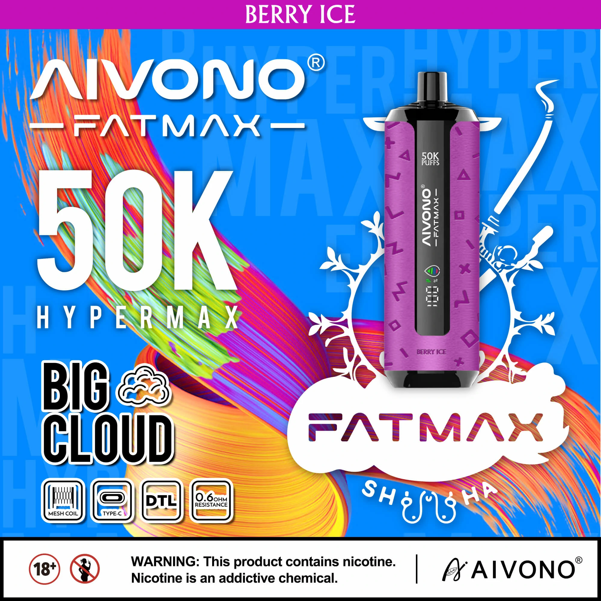 Aivono AIM FATMAX 50000 50K Bouffées LCD Display Vape jetable - image 8