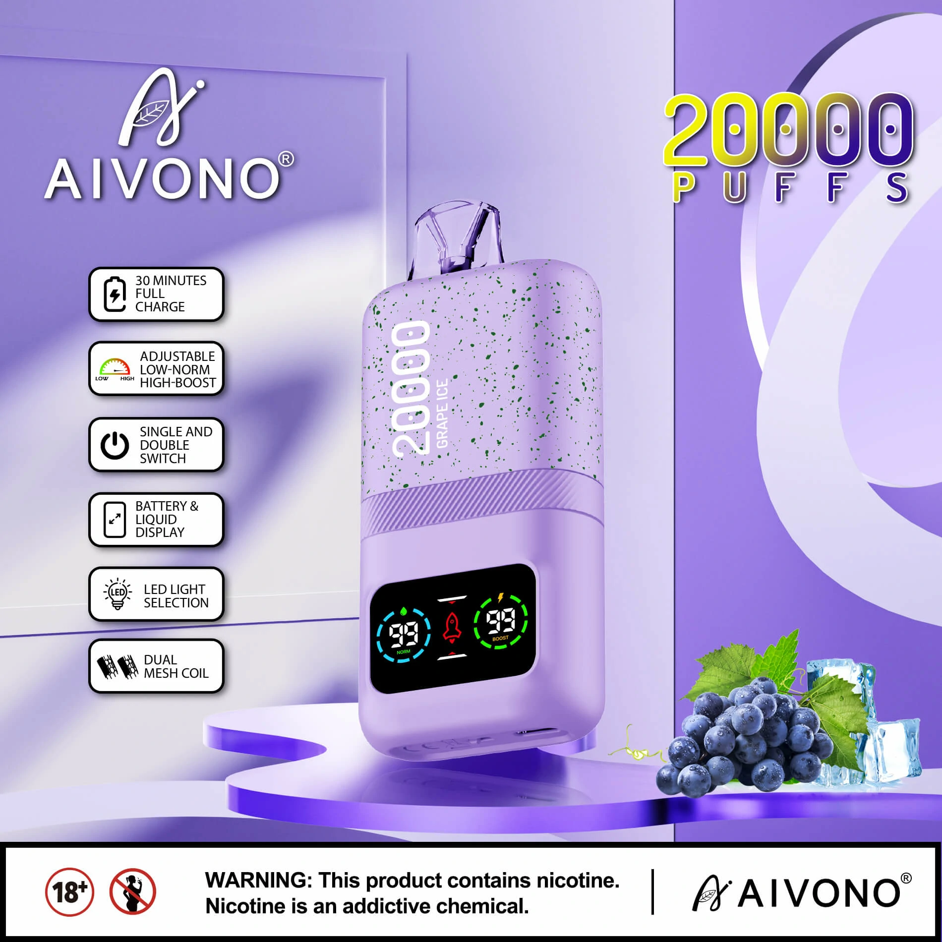 AIVONO AIM MAGIC 20000 20K Bouffées Écran Numérique Vape jetable
