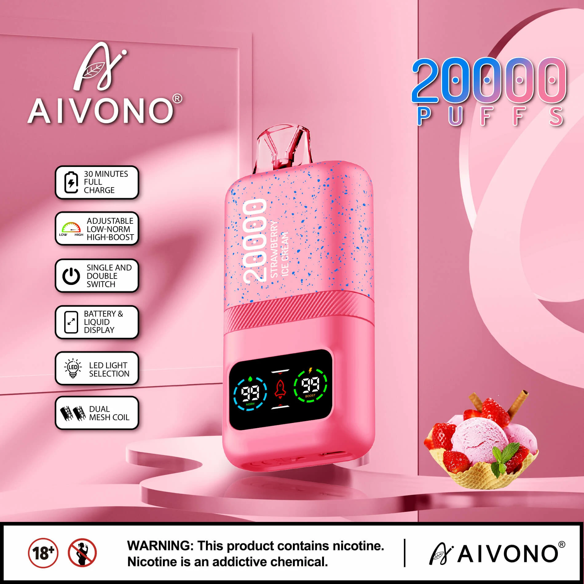 AIVONO AIM MAGIC 20000 20K Bouffées Écran Numérique Vape jetable - image 5