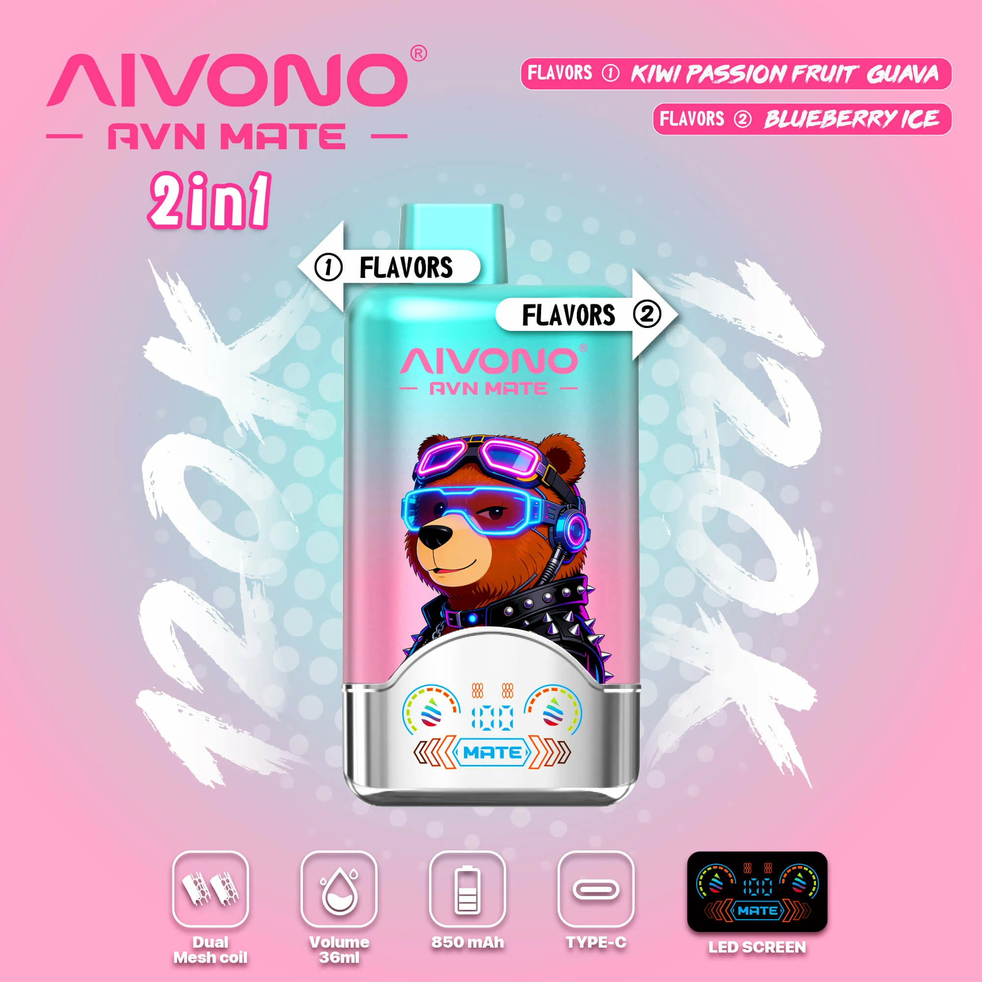 AIVONO AVN MATE 120000 120K Bouffées Smart Screen Vape Jetable - image 2
