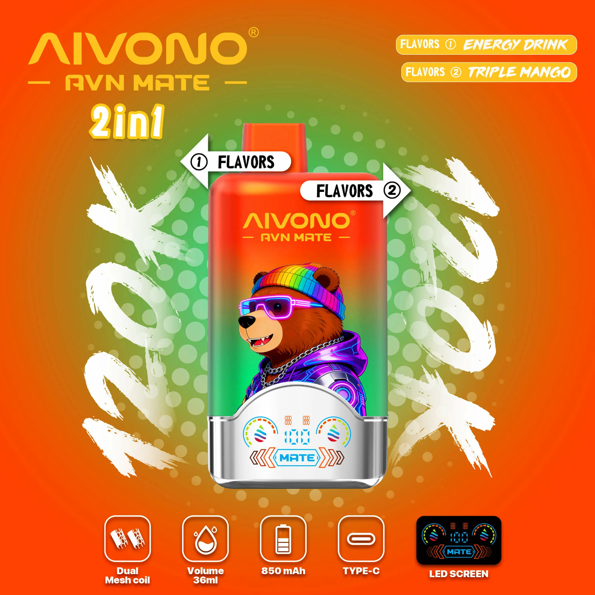 AIVONO AVN MATE 120000 120K Bouffées Smart Screen Vape Jetable - image 5