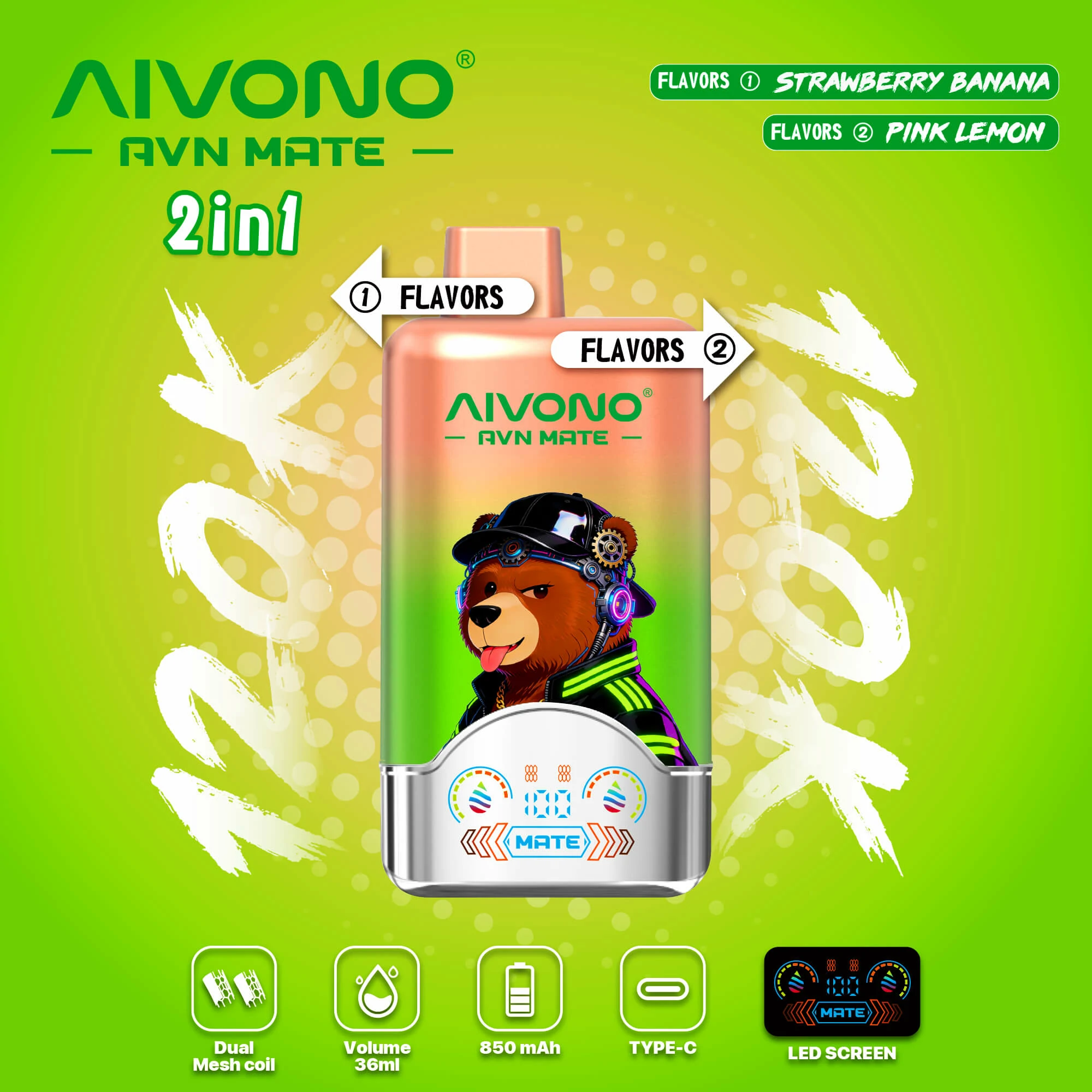 AIVONO AVN MATE 120000 120K Bouffées Smart Screen Vape Jetable - image 3
