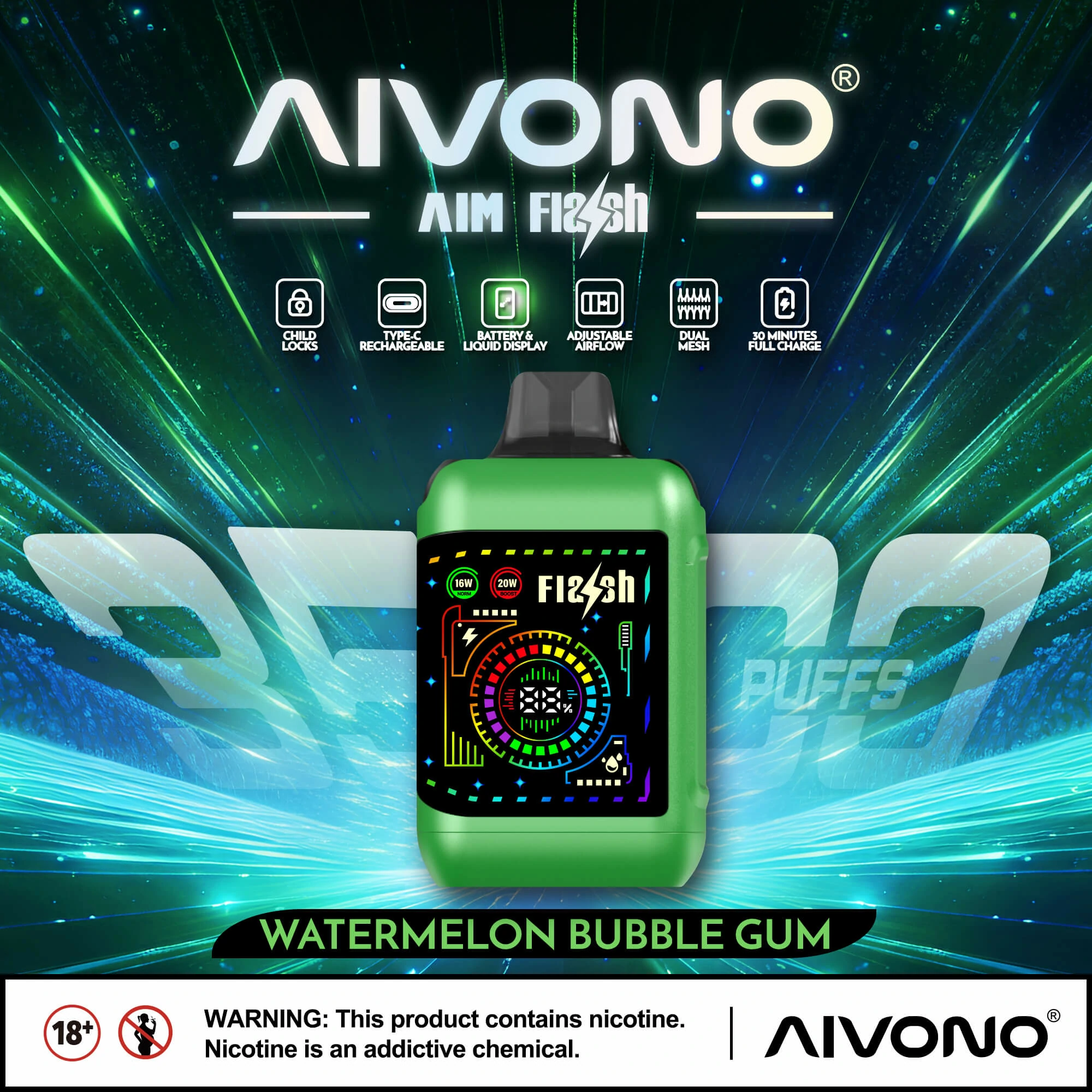 AIVONO FLASH 35000 35K Bouffées Double Mesh Vape jetable - image 12