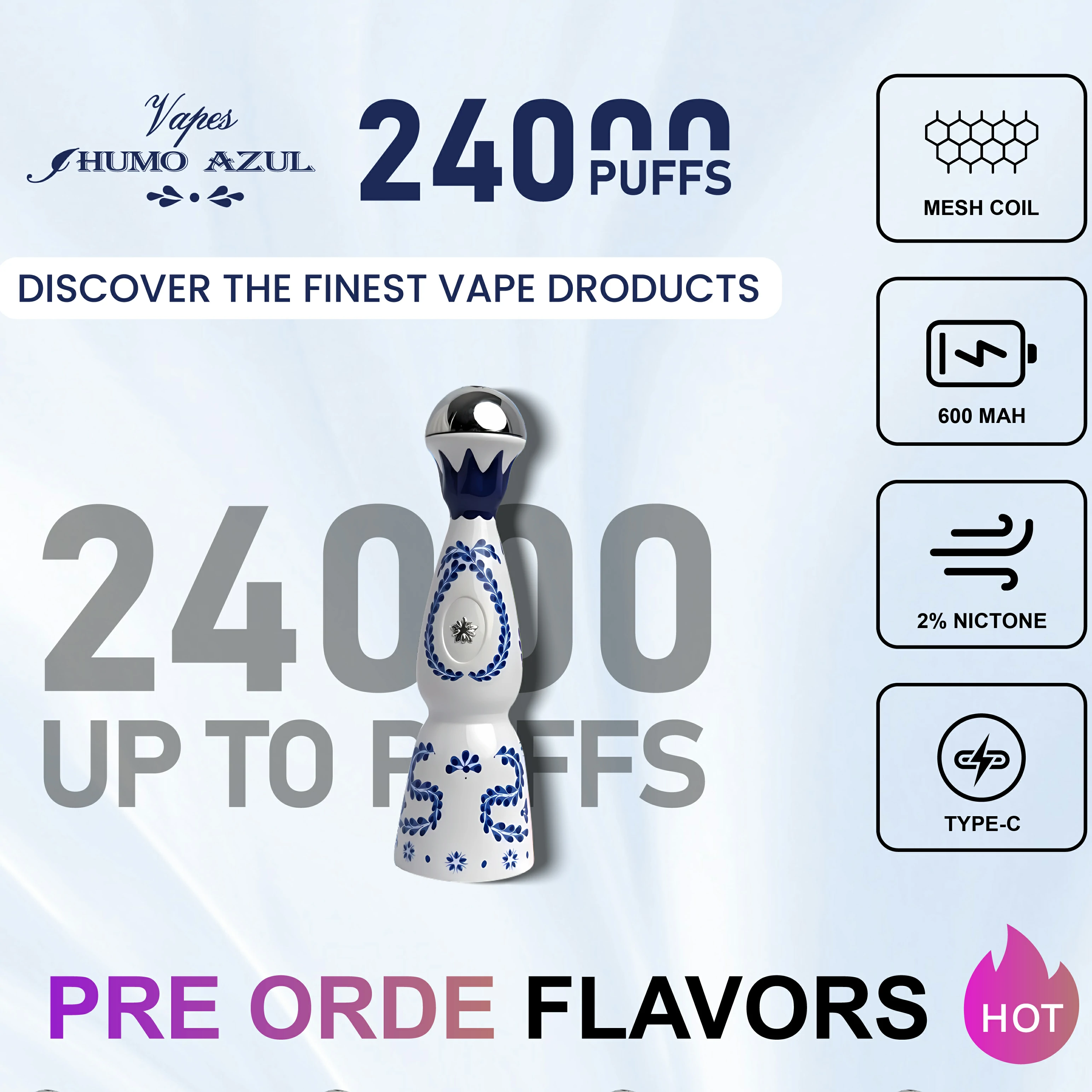 Azul Humo 24000 24K Bouffées Vape jetable