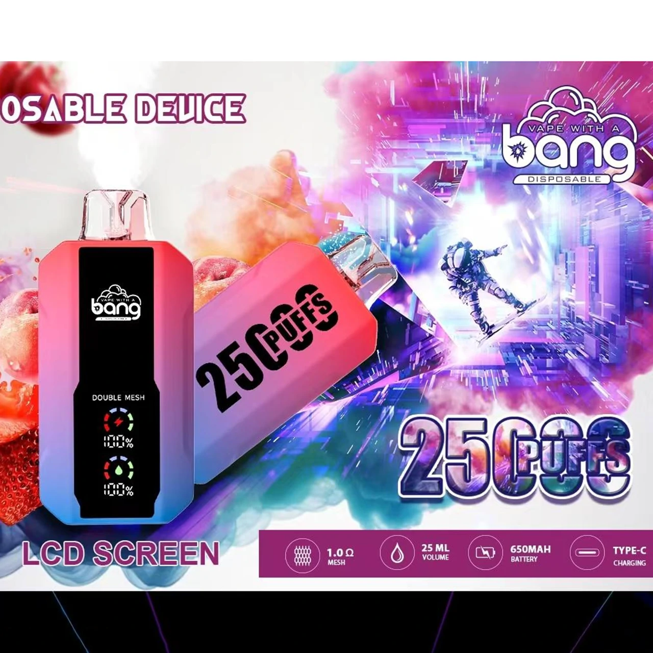 Bang 25000 25K Bouffées écran géant Vape jetable