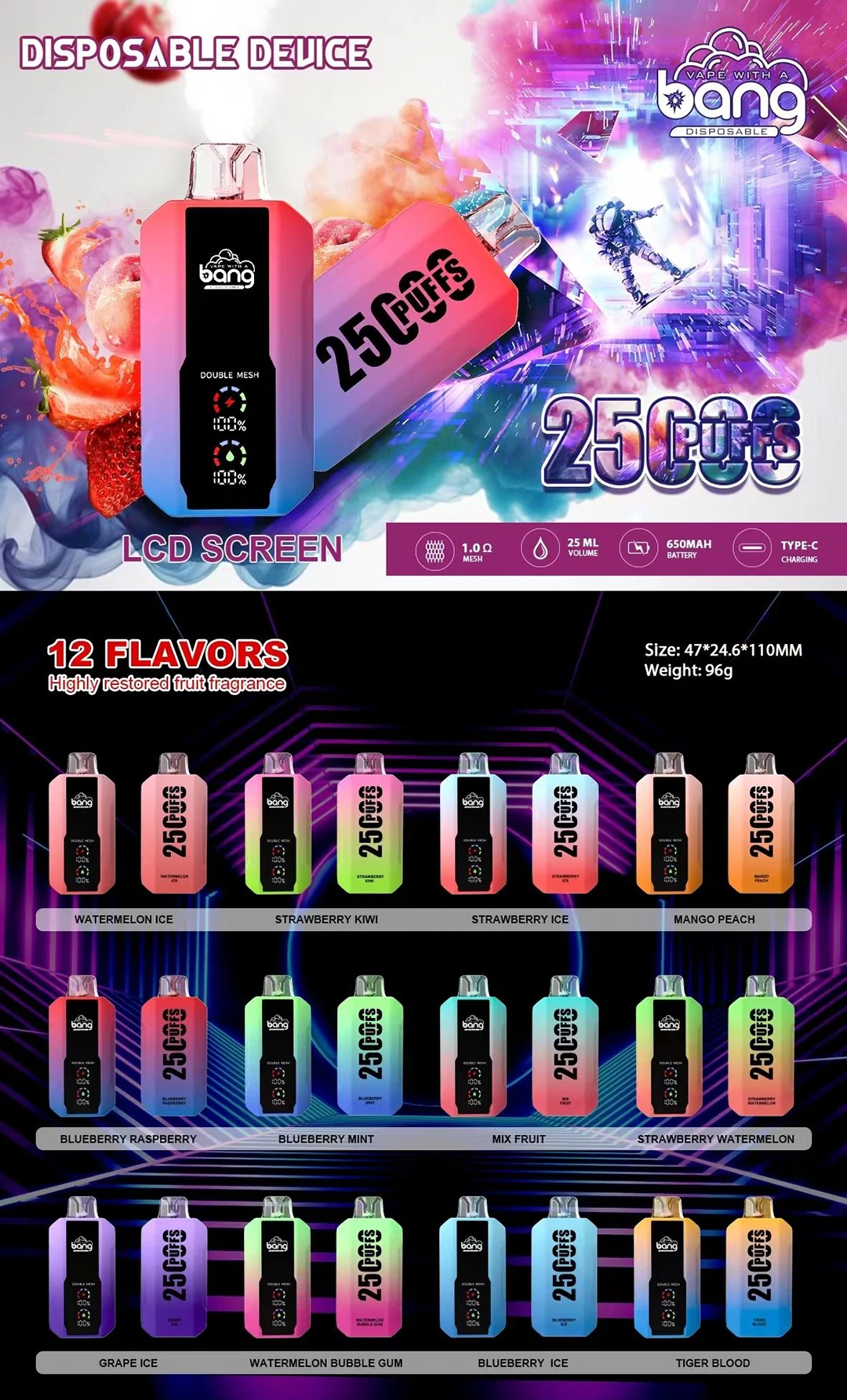 Bang 25000 25K Bouffées écran géant Vape jetable - image 14