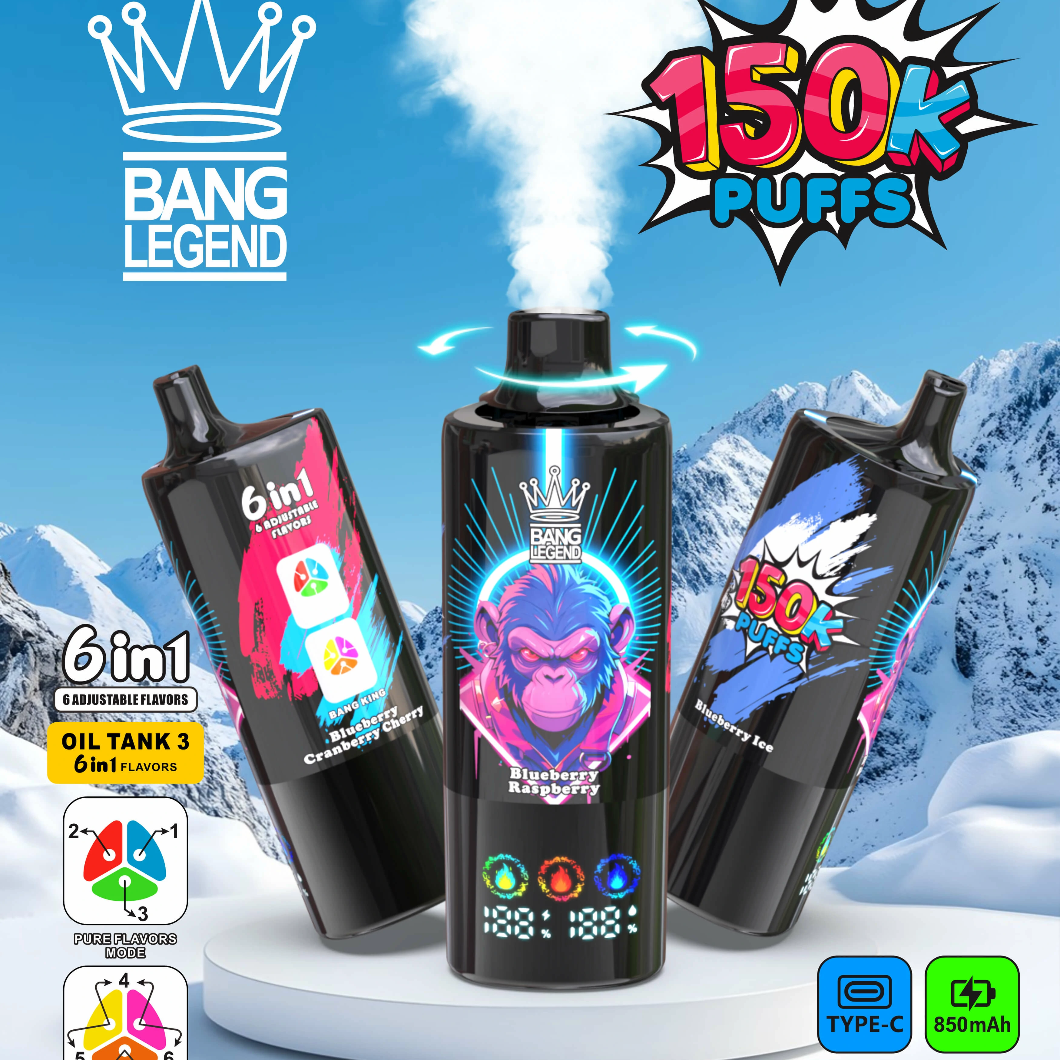 Bang Legend 150000 150K Bouffées Triple Mesh Coil Vape jetable