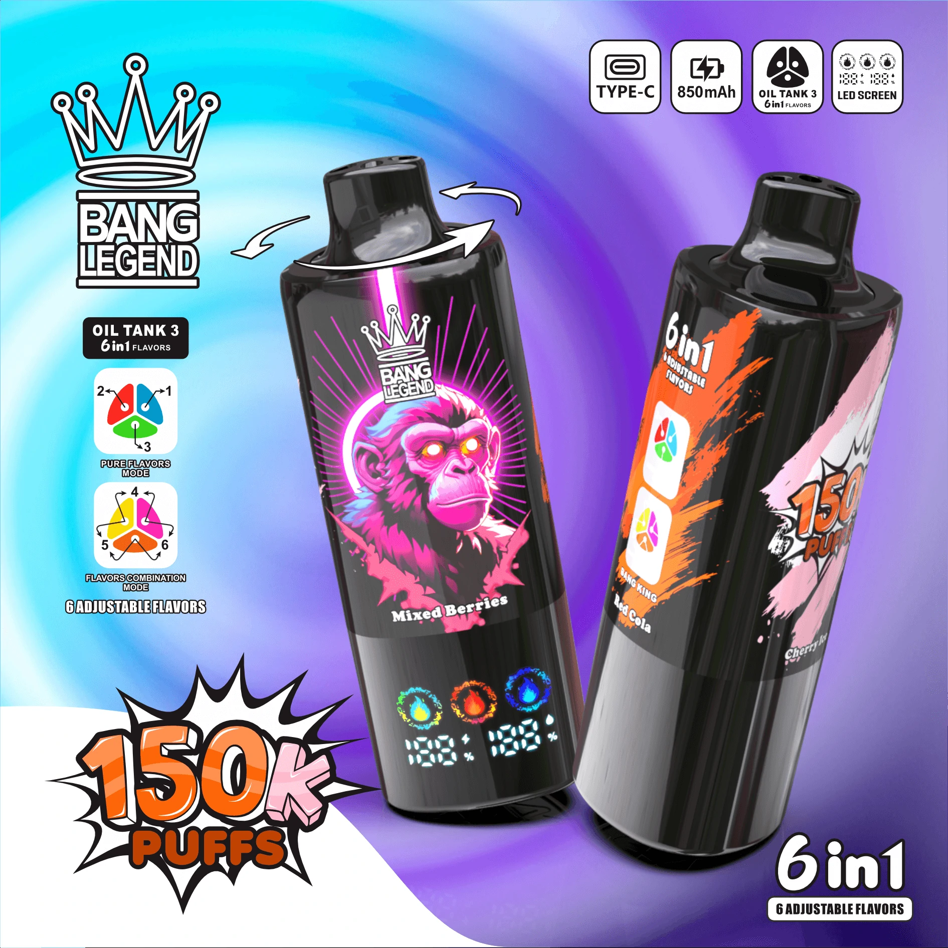 Bang Legend 150000 150K Bouffées Triple Mesh Coil Vape jetable - image 12