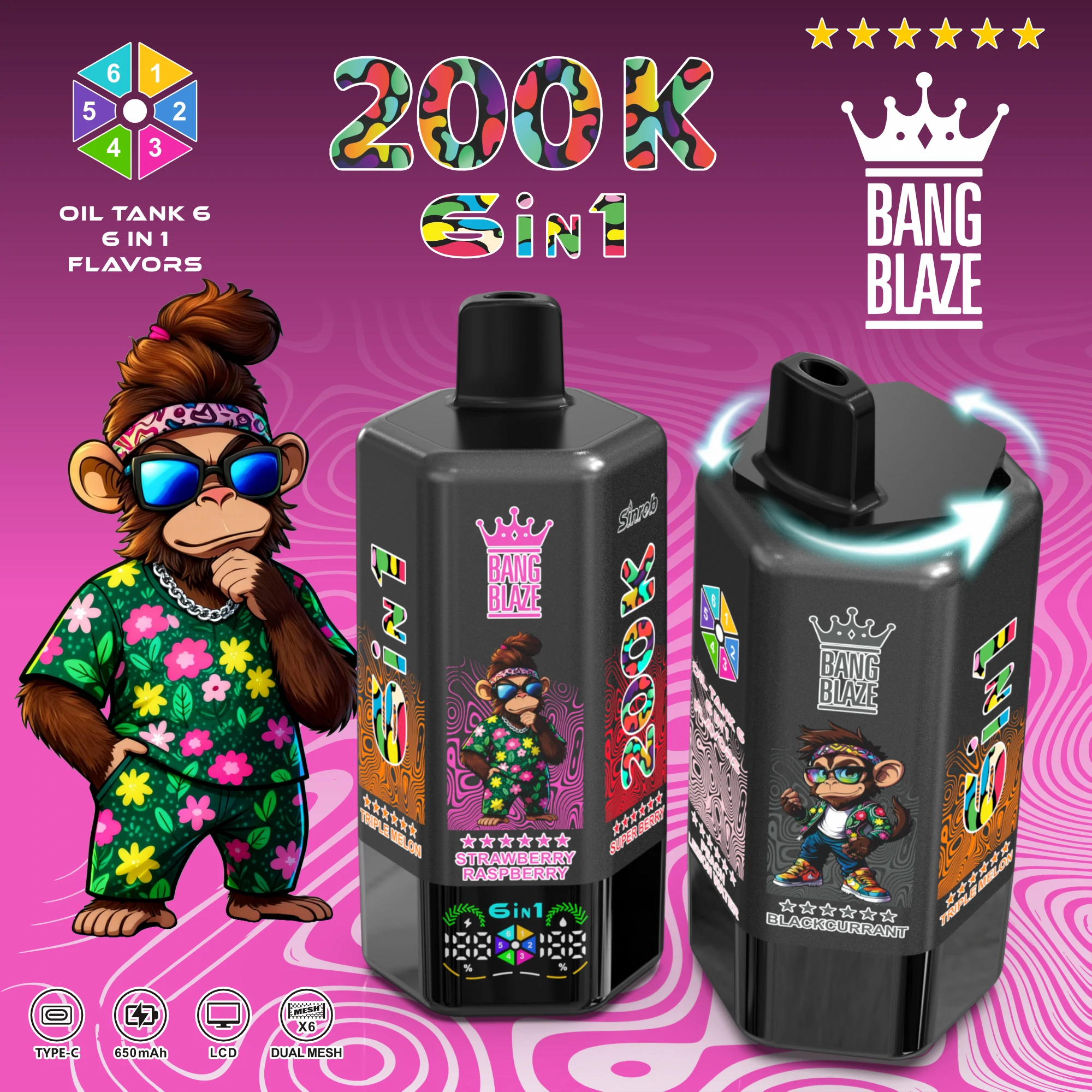 Bang Blaze 200000 200K Bouffées écran d'affichage Vape jetable