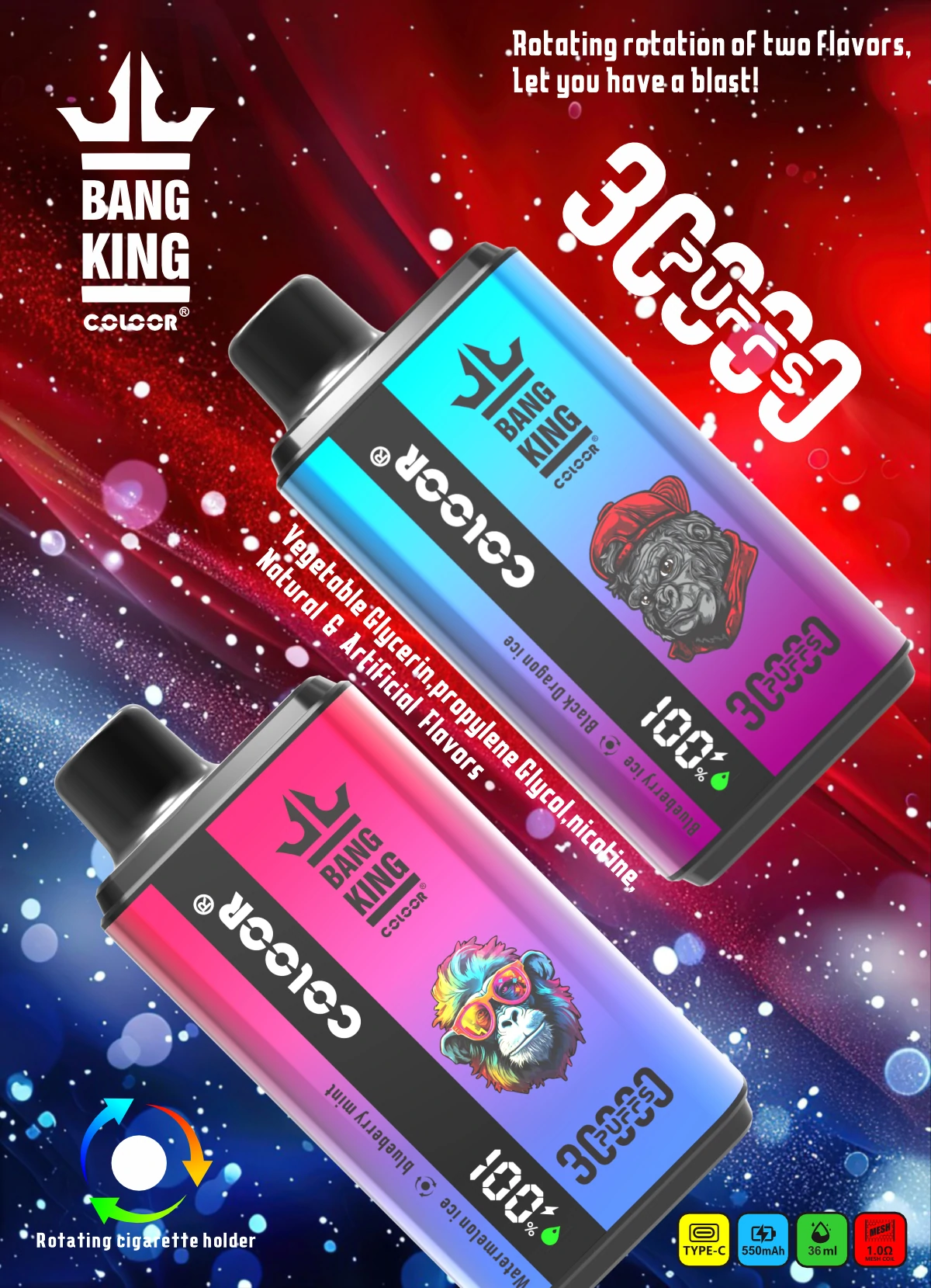 Bang King 30000 30K Bouffées 2-in-1 Vape jetable - image 4