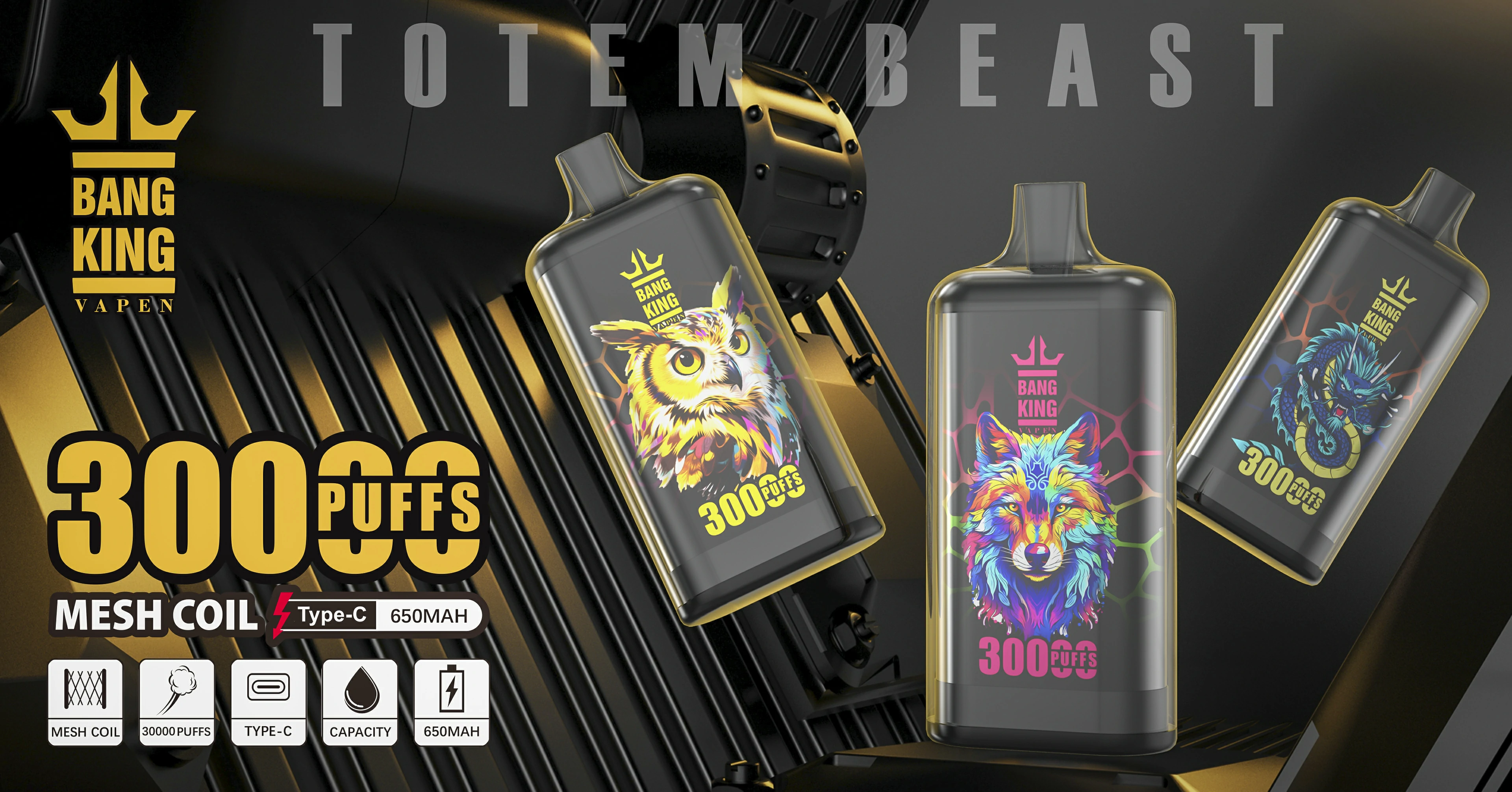 Bang King Totem 30000 30K Bouffées Dual Mesh Vape jetable