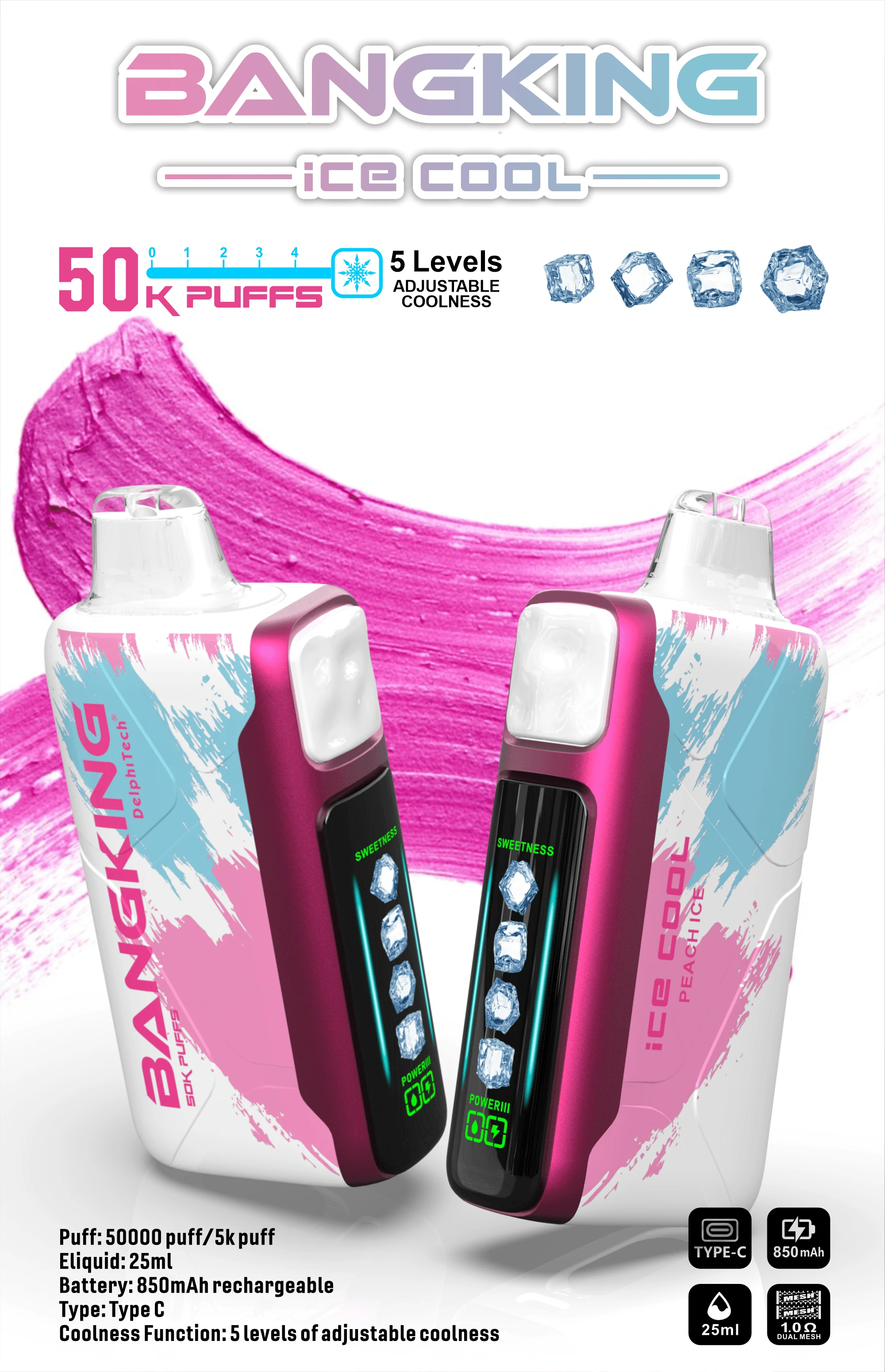 Bang King Ice Cool 60000 60K Bouffées Écran d'affichage Vape jetable - image 2