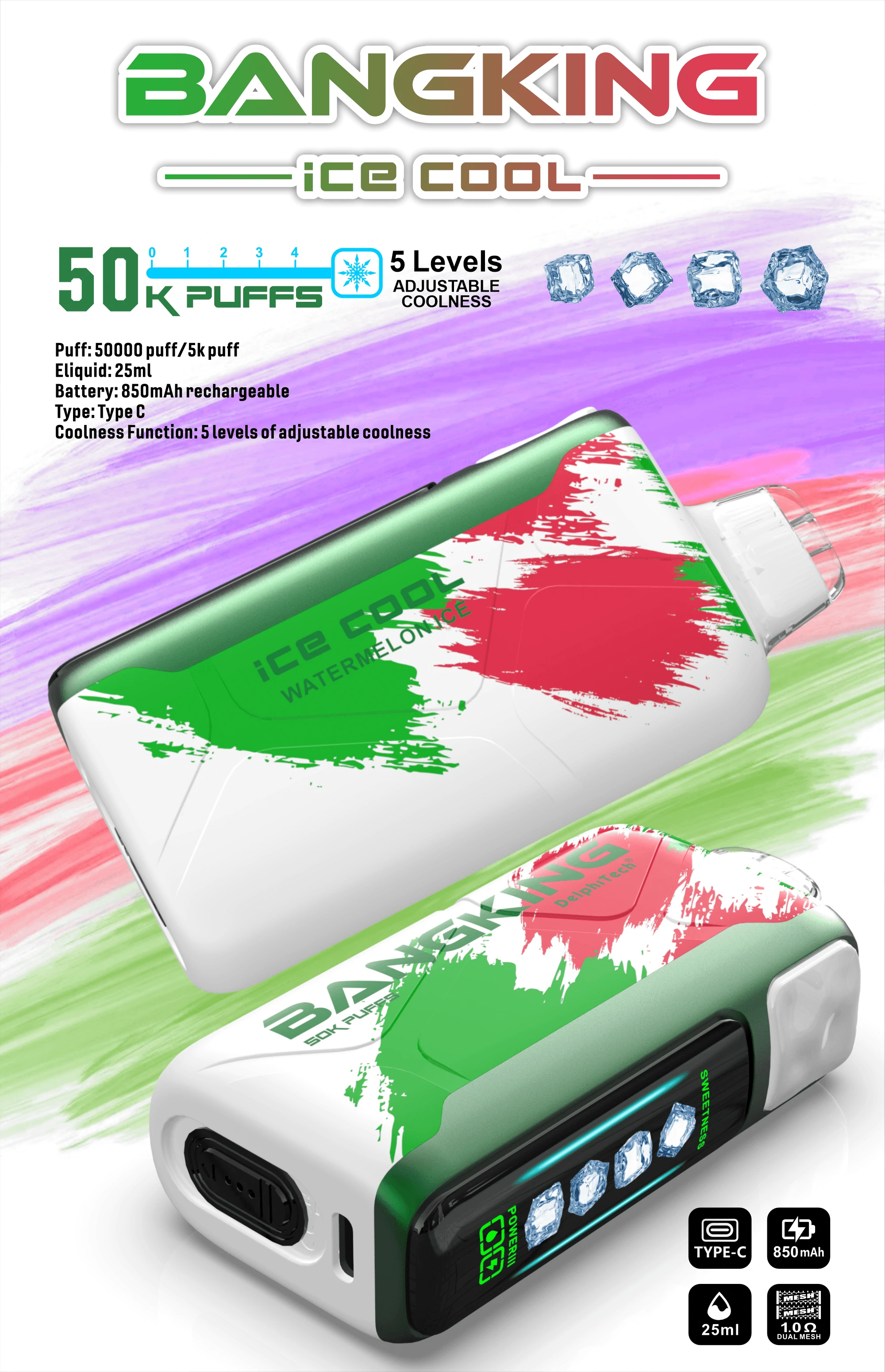 Bang King Ice Cool 60000 60K Bouffées Écran d'affichage Vape jetable - image 3