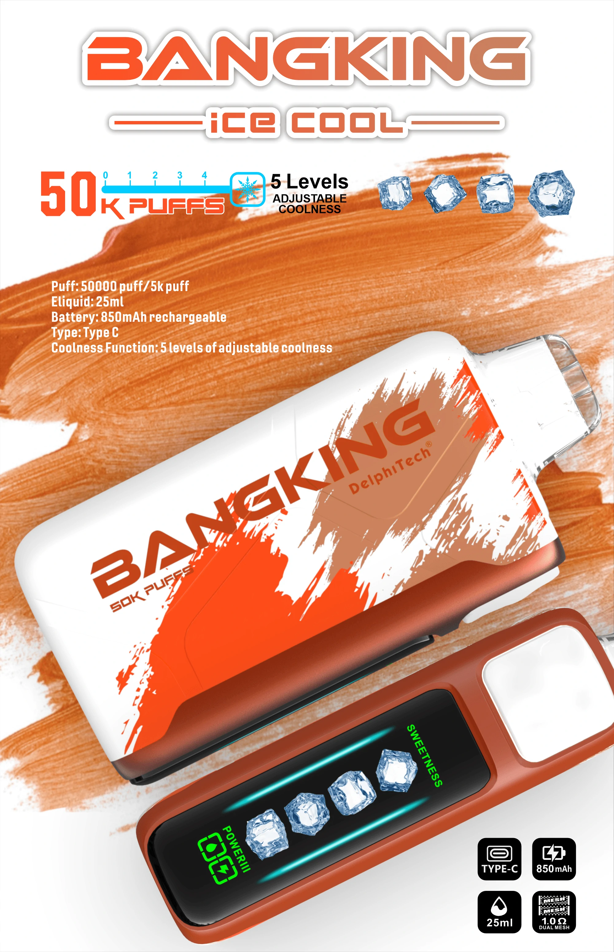 Bang King Ice Cool 60000 60K Bouffées Écran d'affichage Vape jetable - image 5