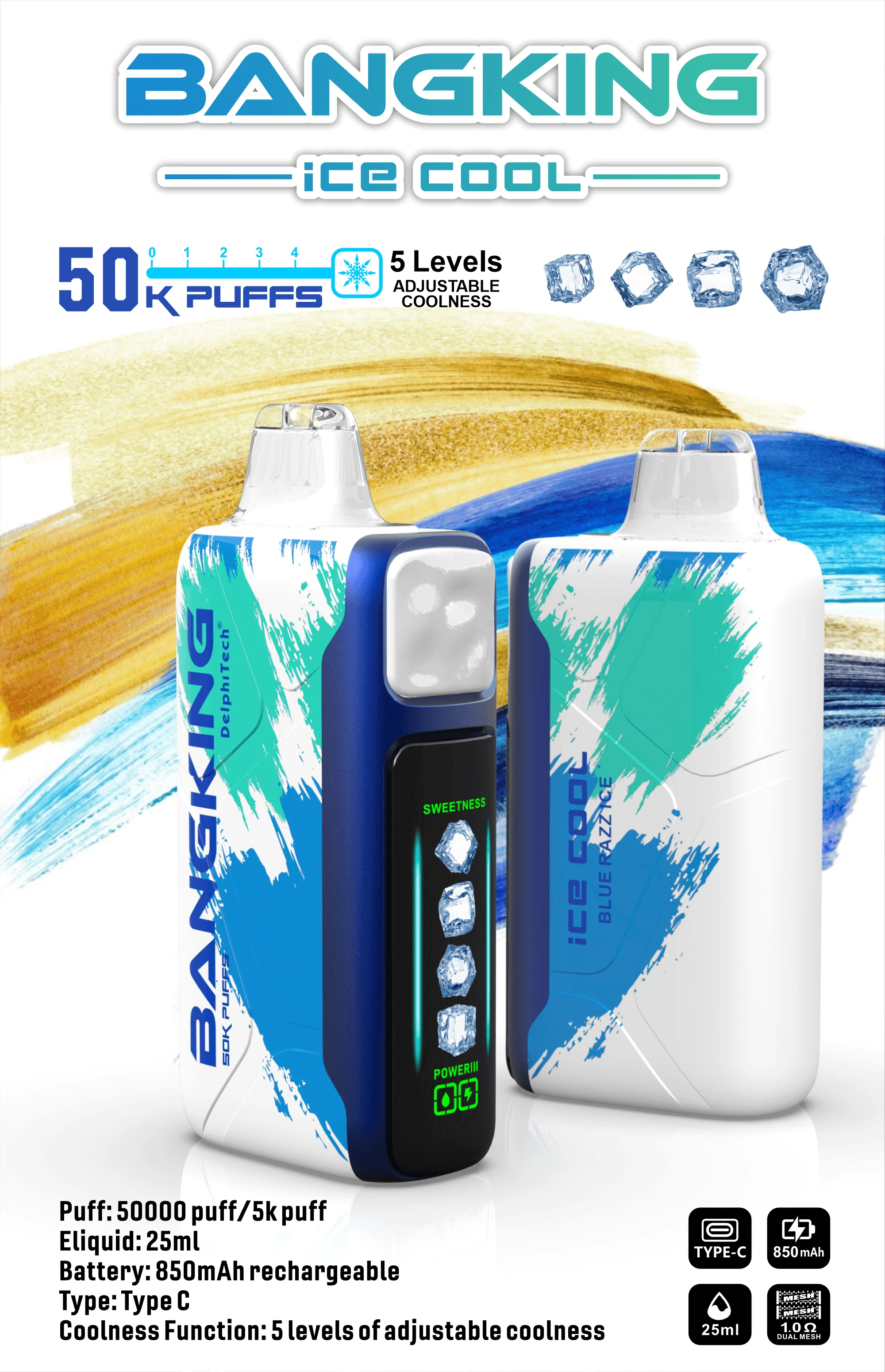 Bang King Ice Cool 60000 60K Bouffées Écran d'affichage Vape jetable - image 4