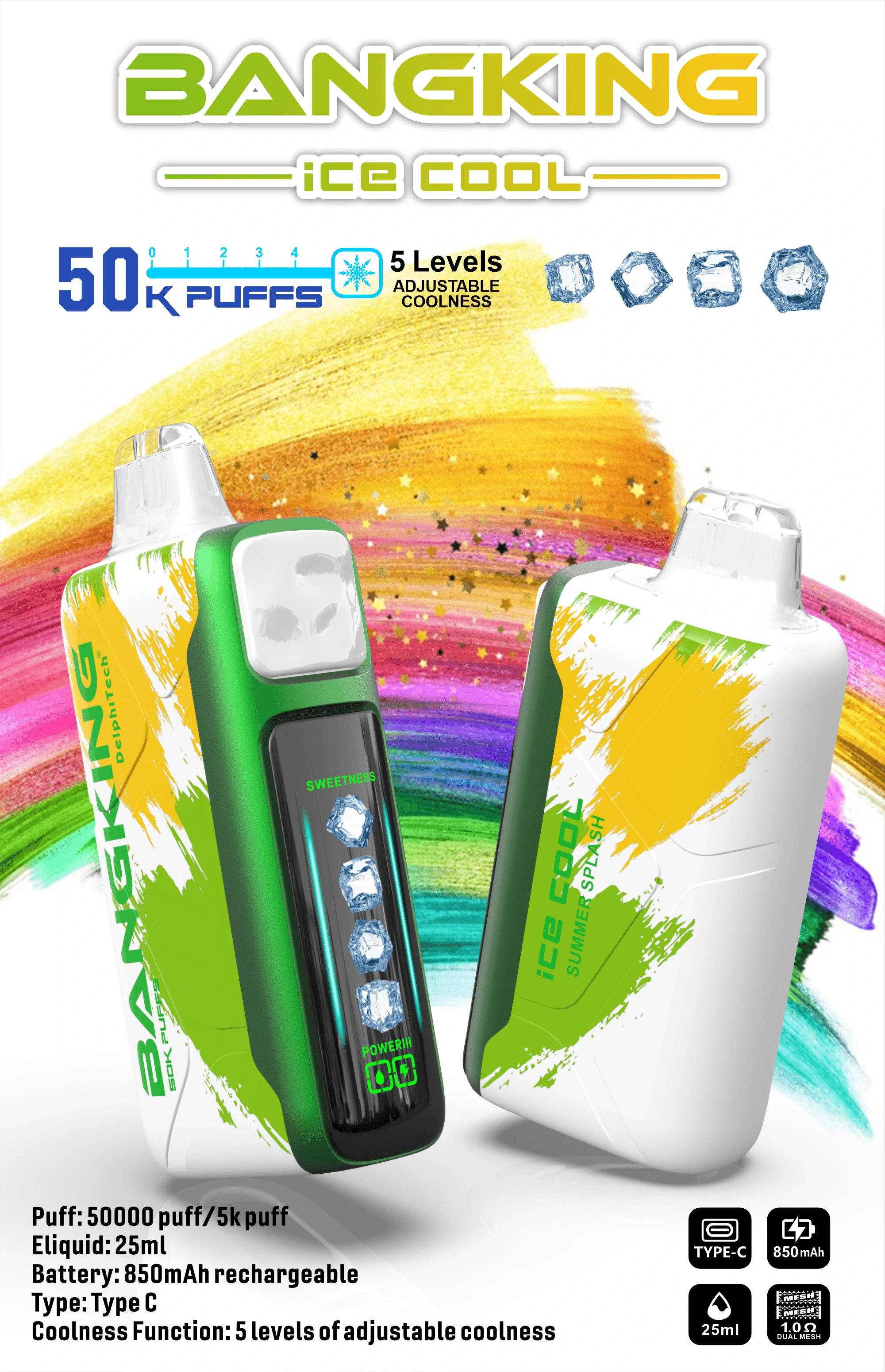 Bang King Ice Cool 60000 60K Bouffées Écran d'affichage Vape jetable - image 8