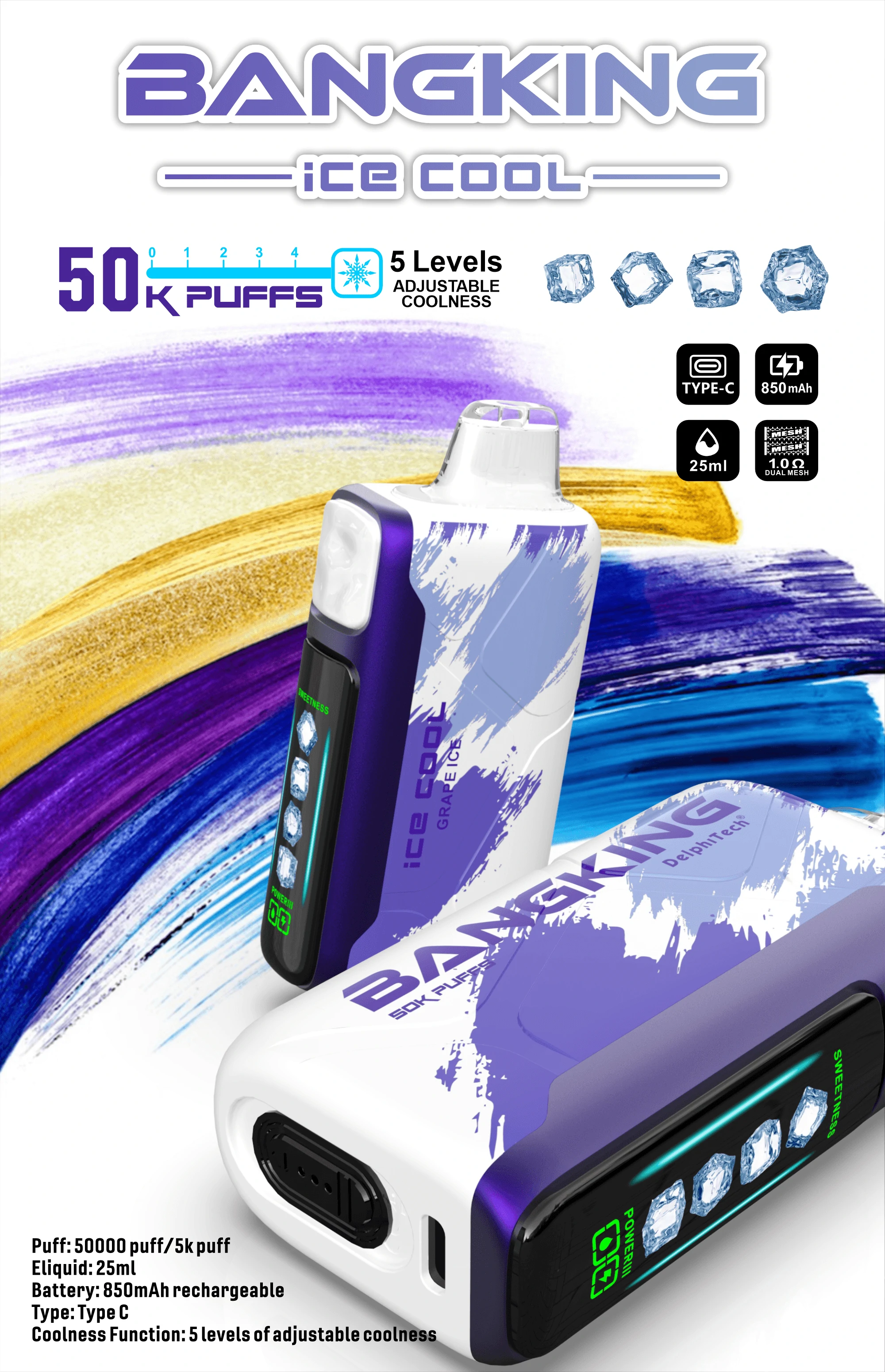 Bang King Ice Cool 60000 60K Bouffées Écran d'affichage Vape jetable - image 9