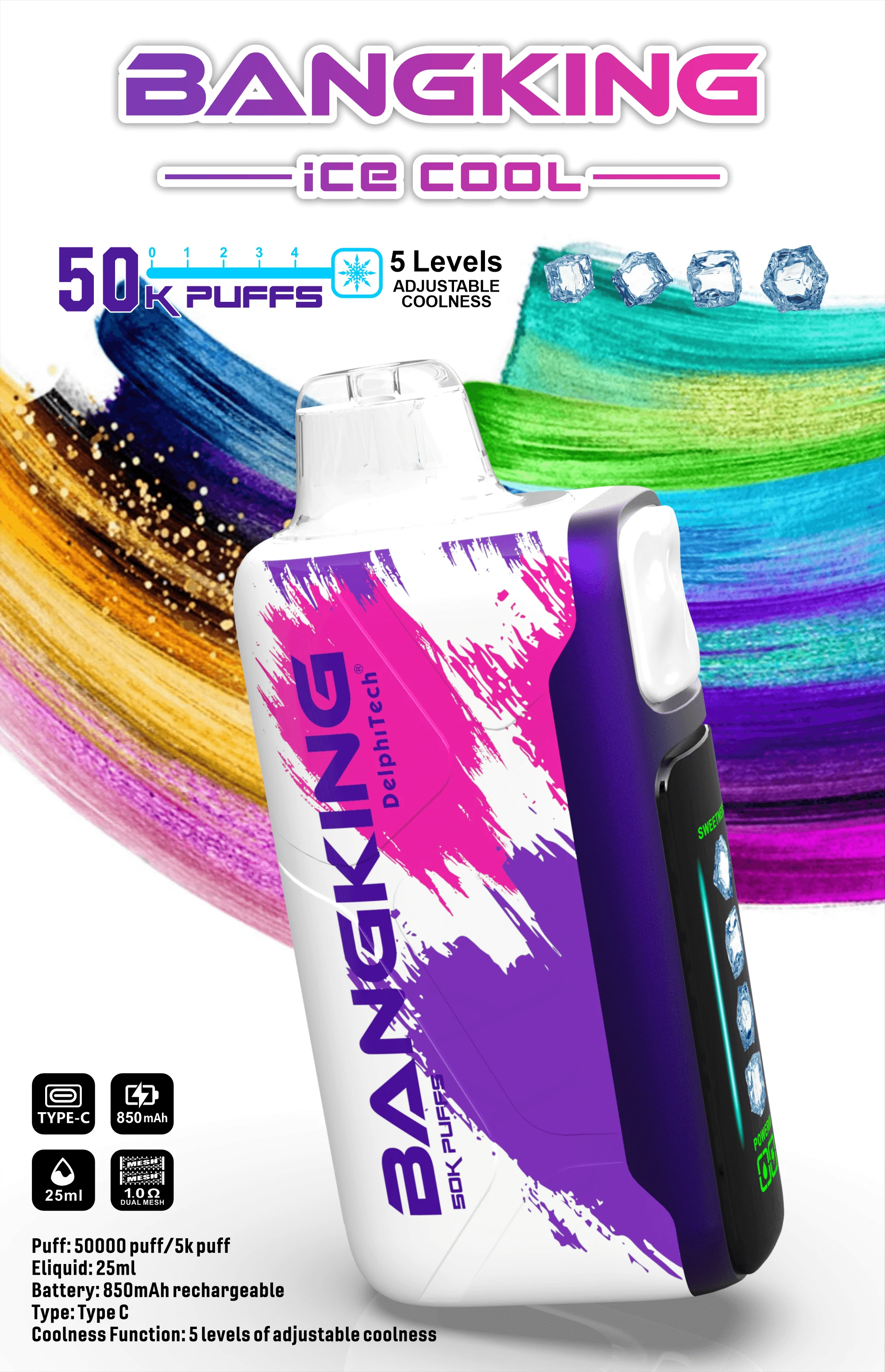 Bang King Ice Cool 60000 60K Bouffées Écran d'affichage Vape jetable - image 10