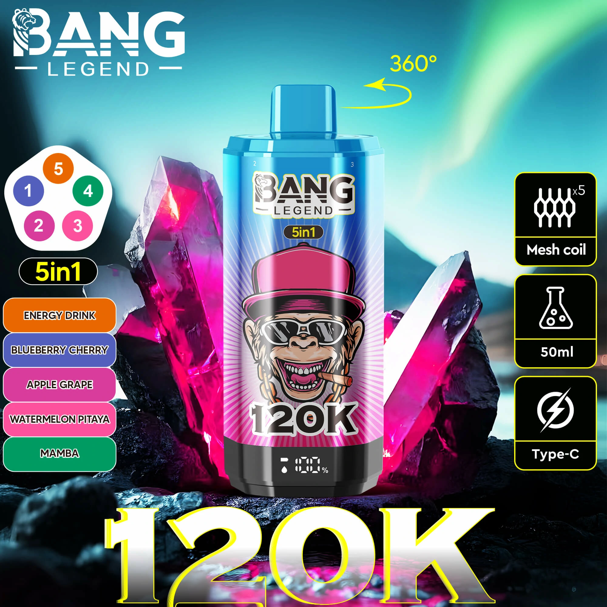 Bang Legend 120000 120K Bouffées Écran LED Vape jetable - image 2