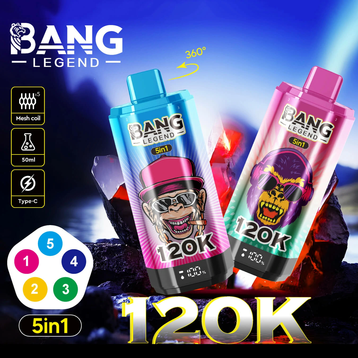 Bang Legend 120000 120K Bouffées Écran LED Vape jetable
