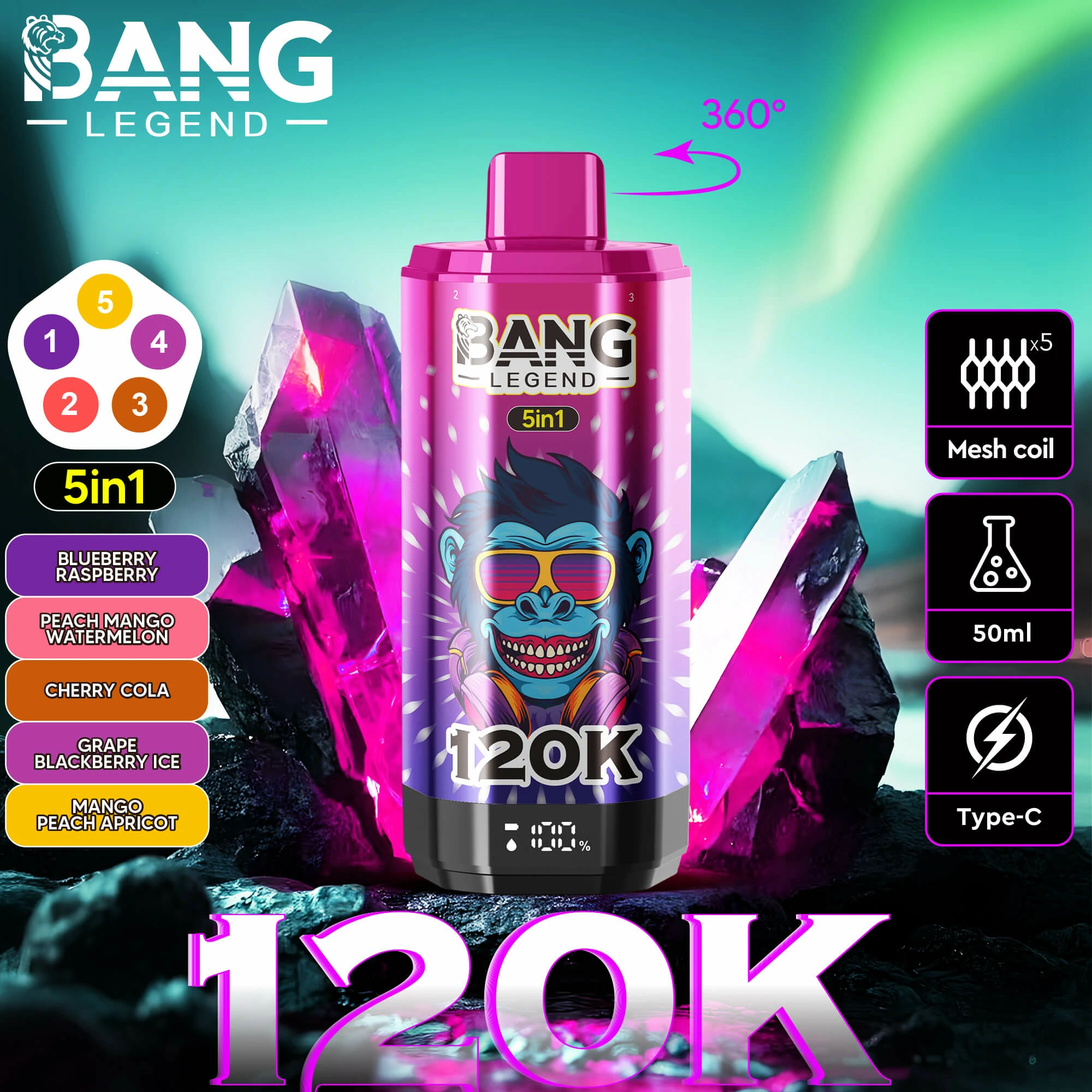Bang Legend 120000 120K Bouffées Écran LED Vape jetable - image 3