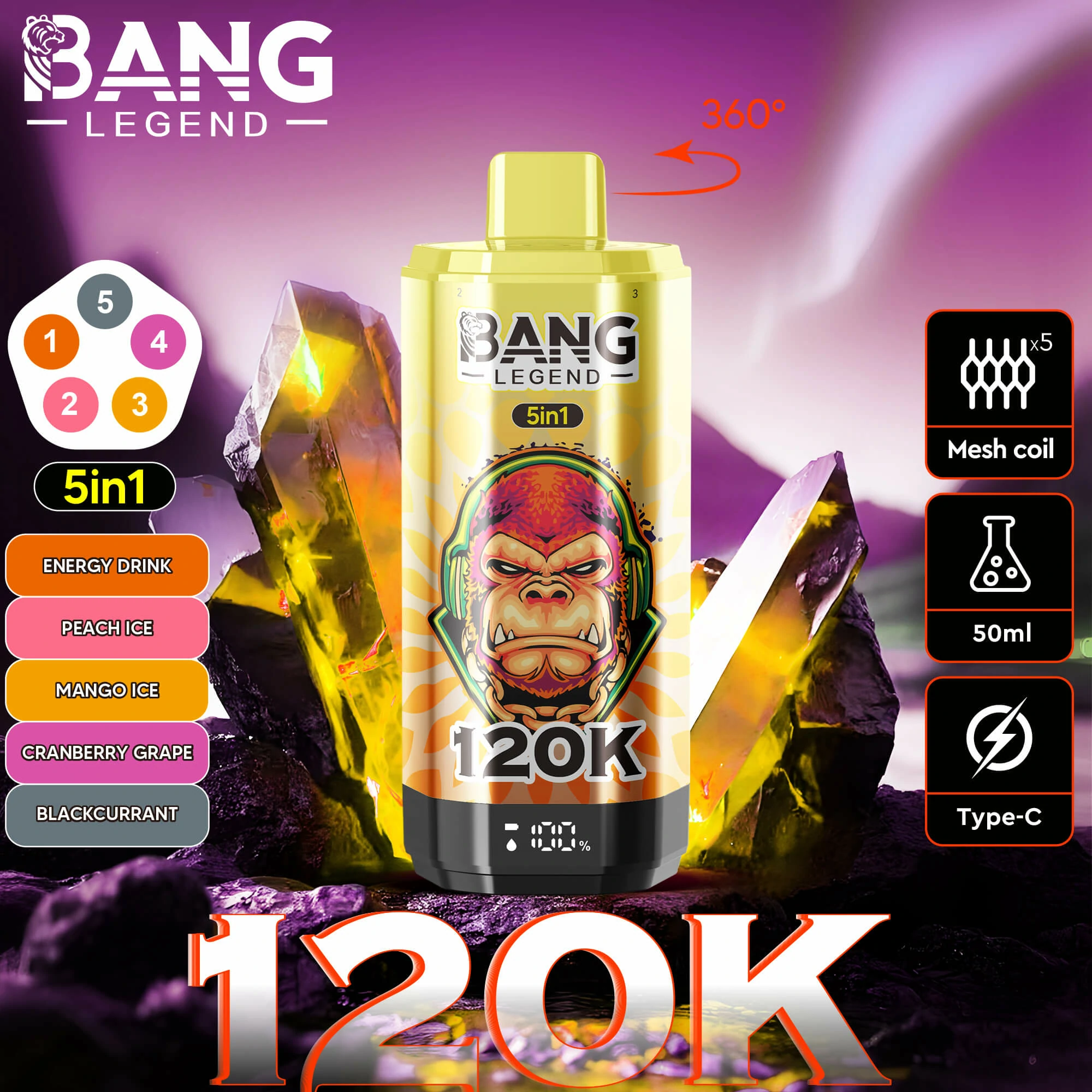 Bang Legend 120000 120K Bouffées Écran LED Vape jetable - image 4
