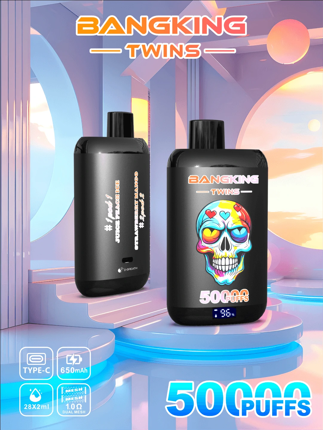 Bang King Twins 50000 50K Bouffées Vape jetable