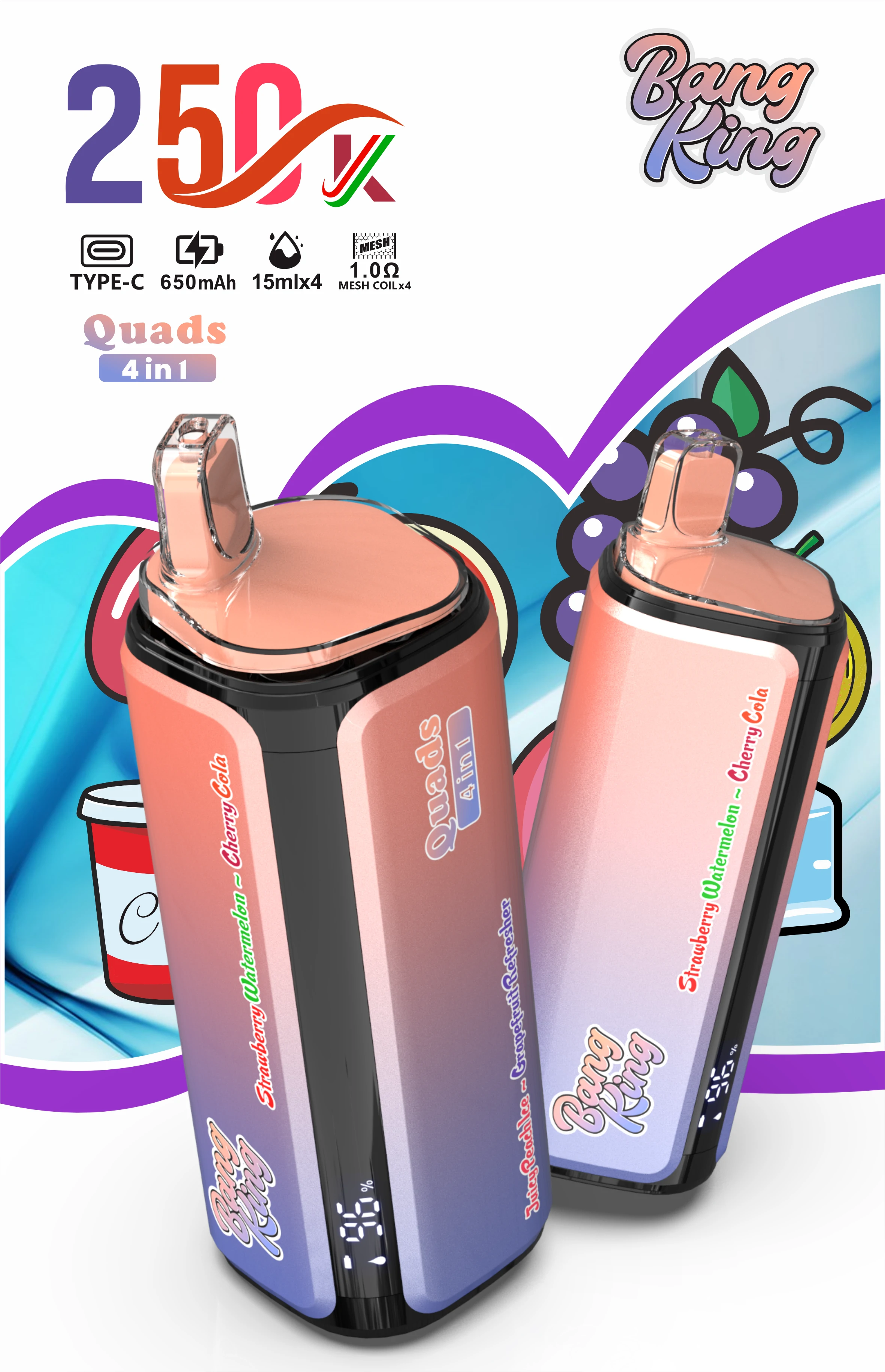 Bang King Quads 250000 250K Bouffées 4-in-1 Vape jetable - image 7