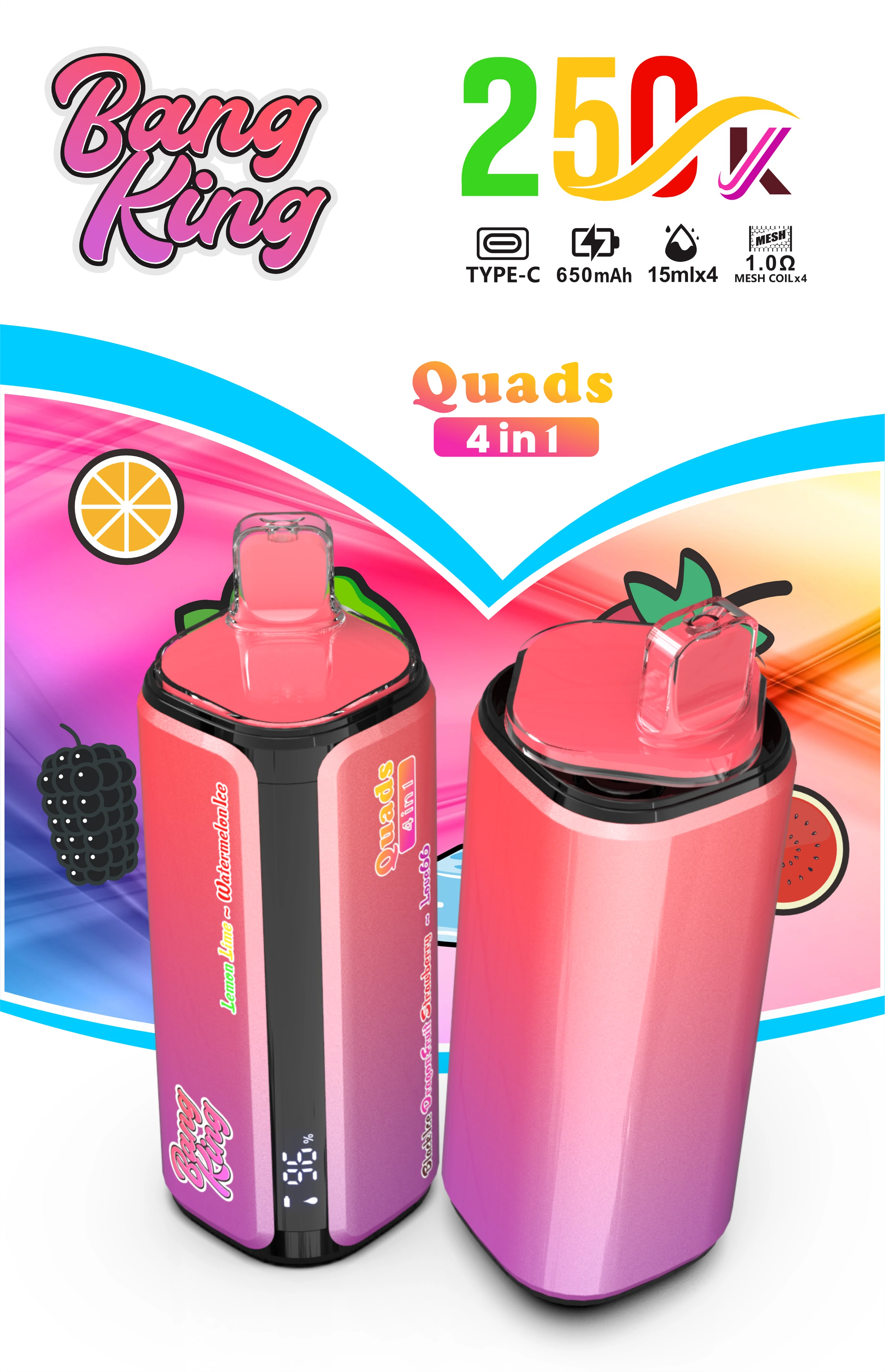 Bang King Quads 250000 250K Bouffées 4-in-1 Vape jetable