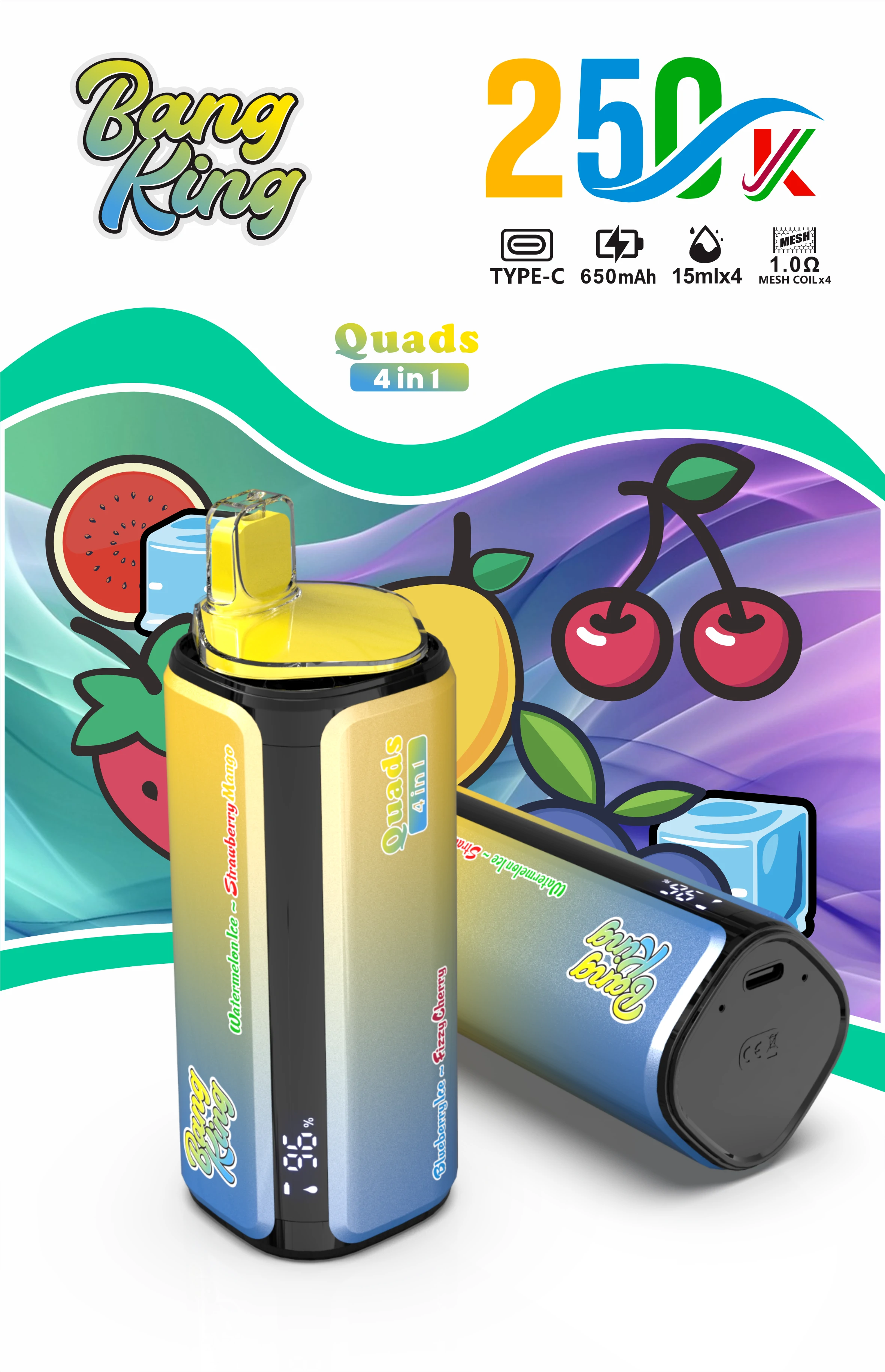 Bang King Quads 250000 250K Bouffées 4-in-1 Vape jetable - image 5