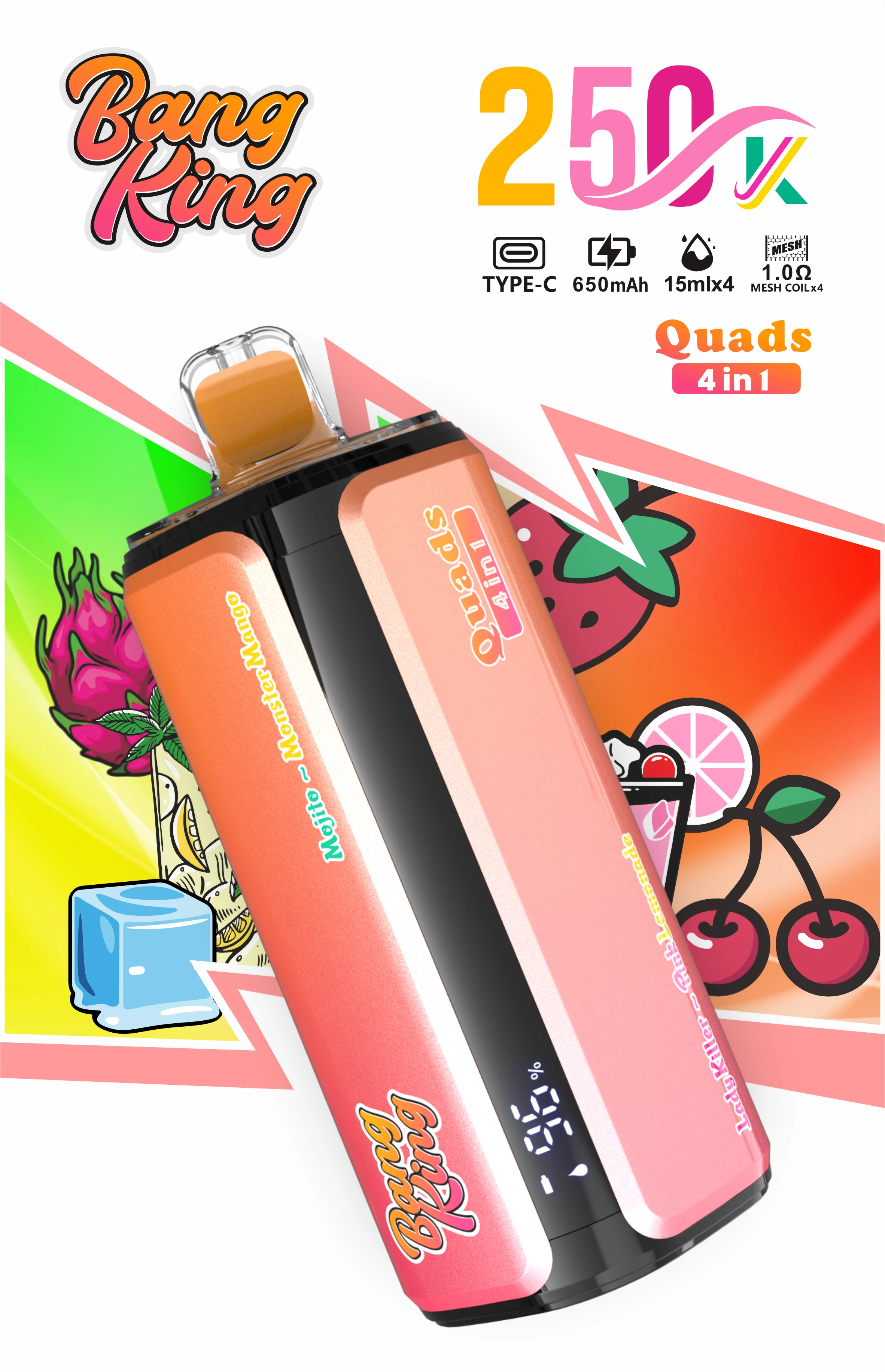 Bang King Quads 250000 250K Bouffées 4-in-1 Vape jetable - image 3