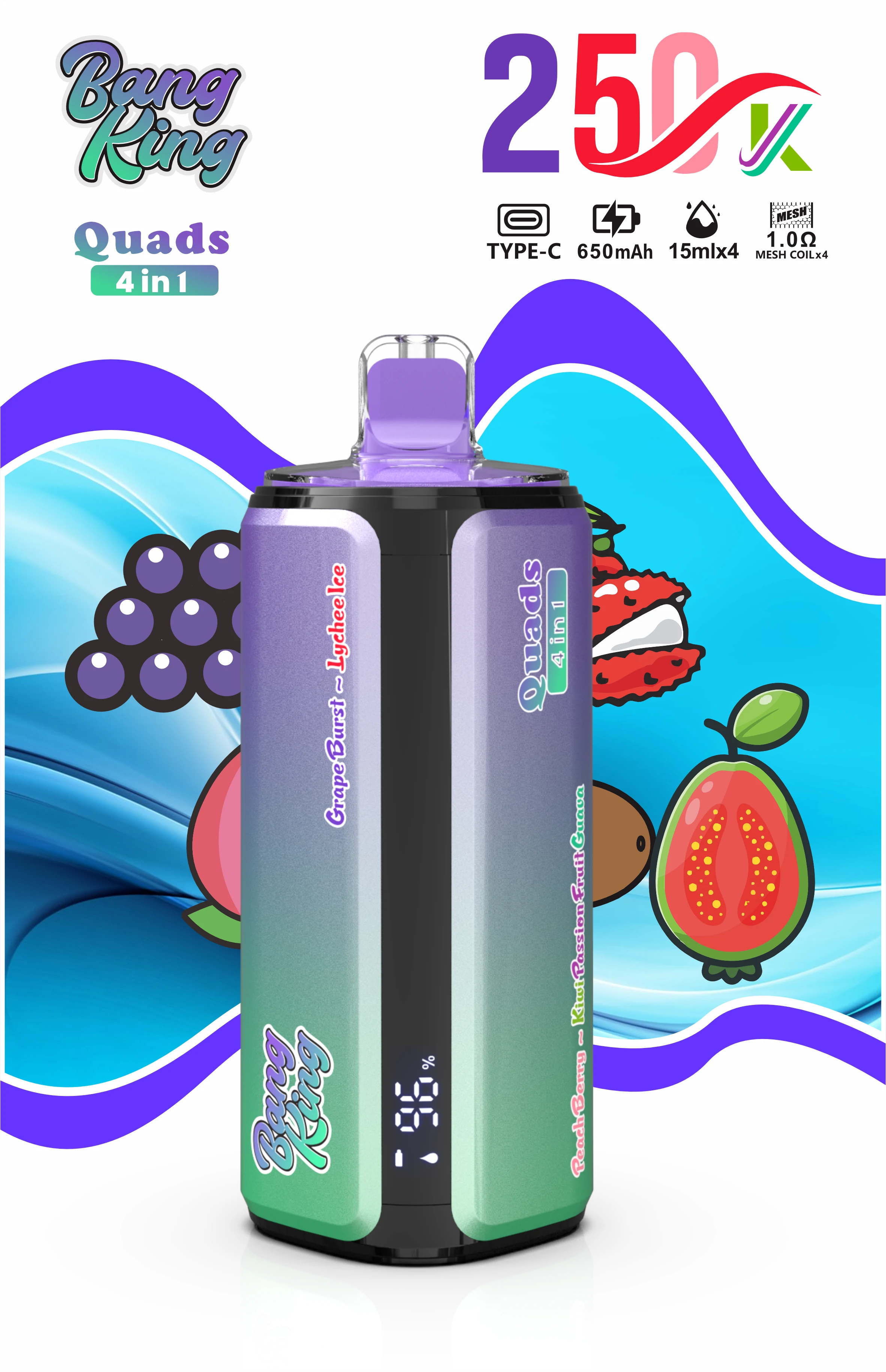 Bang King Quads 250000 250K Bouffées 4-in-1 Vape jetable - image 4