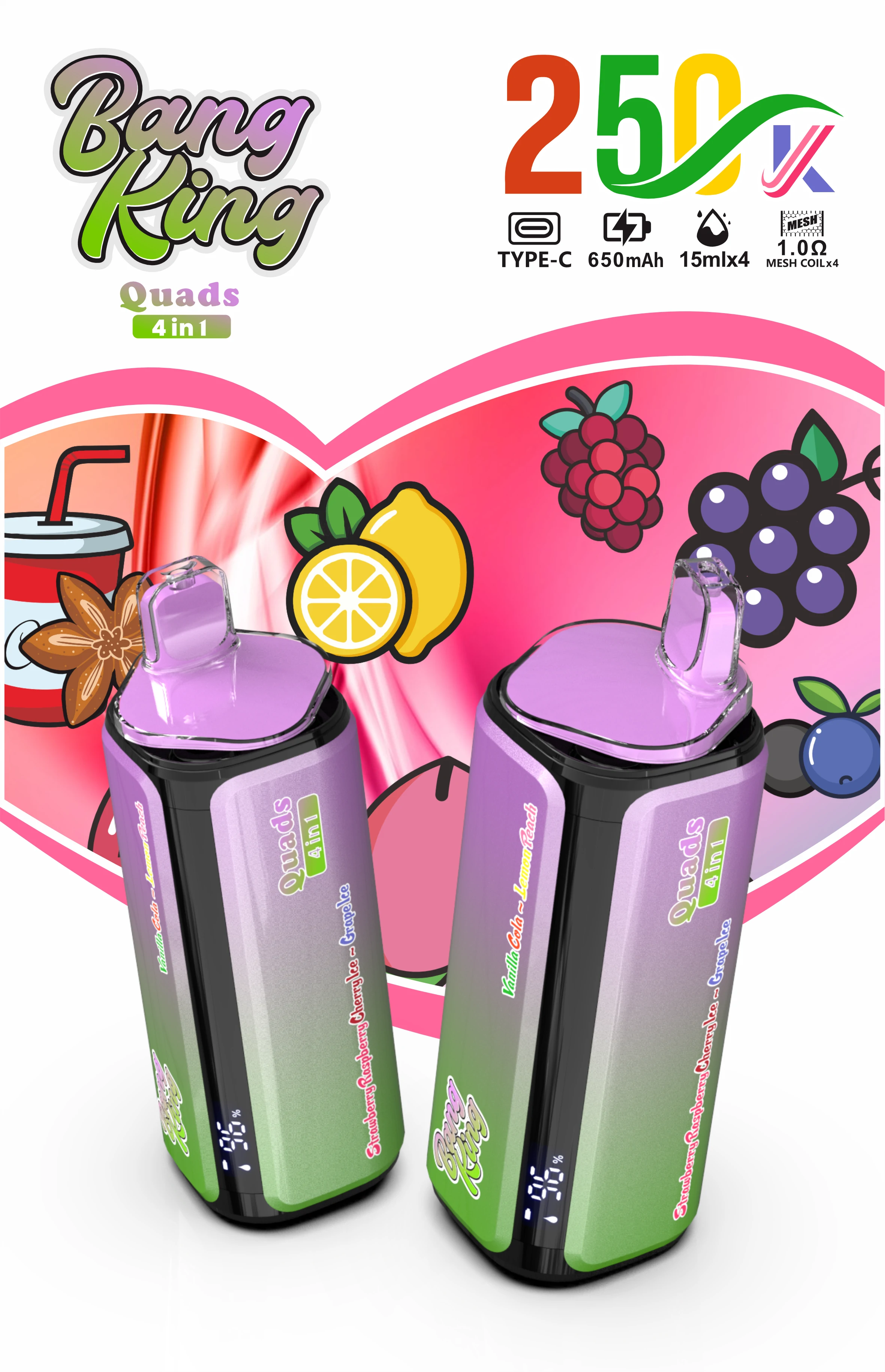 Bang King Quads 250000 250K Bouffées 4-in-1 Vape jetable - image 2