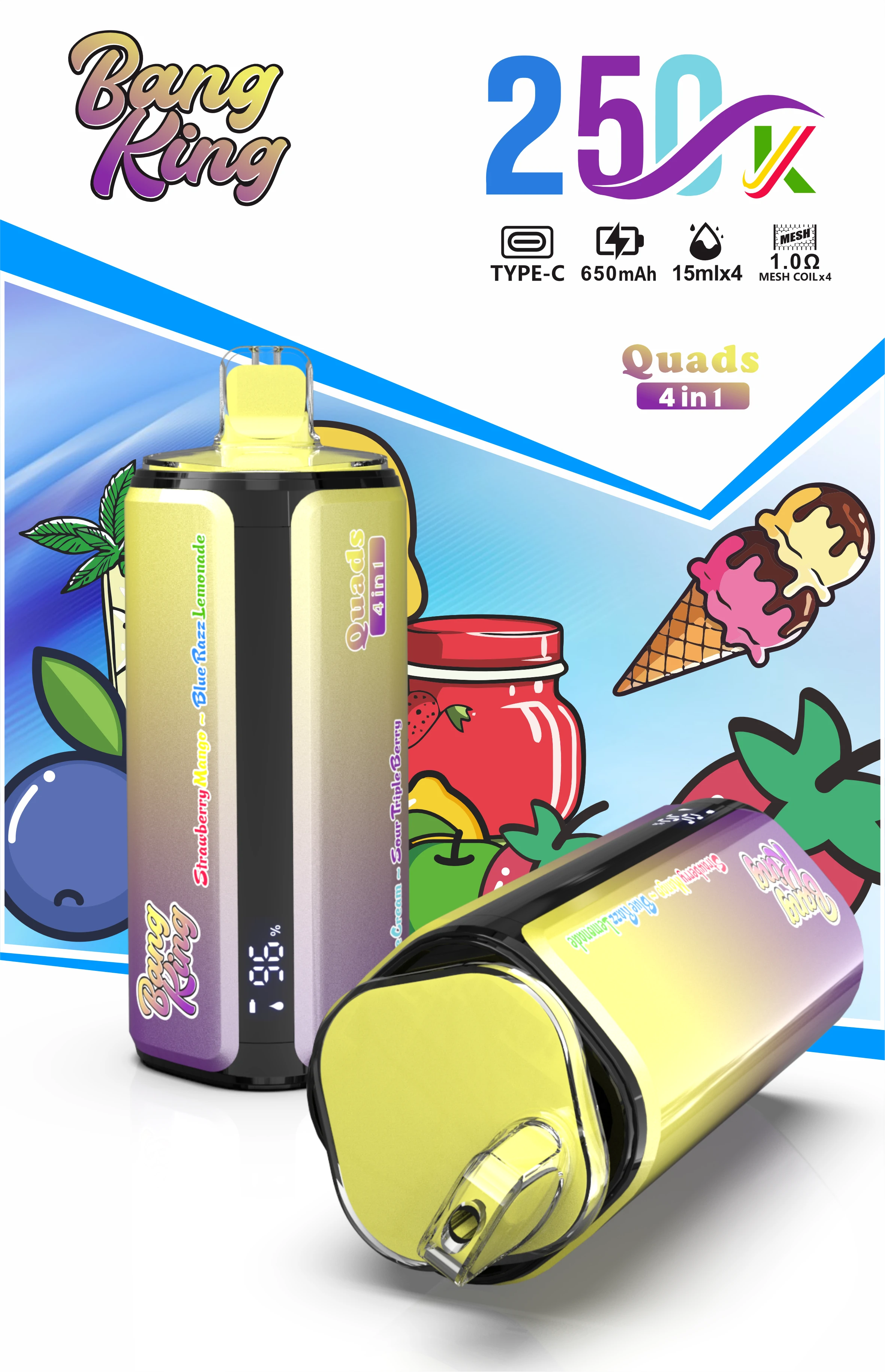 Bang King Quads 250000 250K Bouffées 4-in-1 Vape jetable - image 10