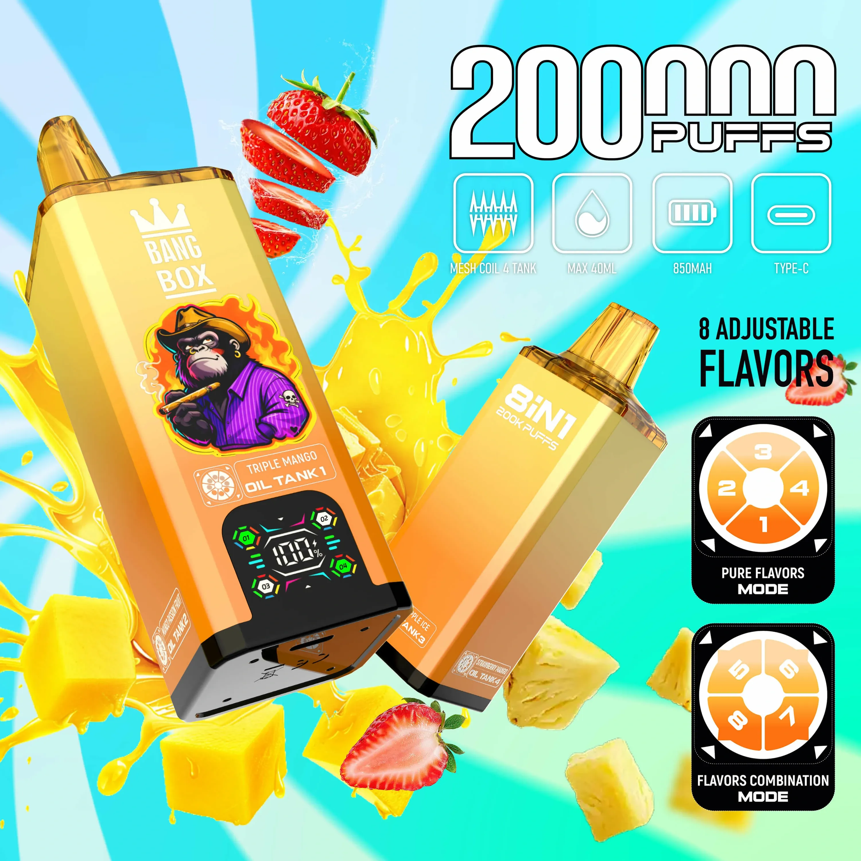 BANG BOX 8-in-1 200000 200K Bouffées Vape jetable