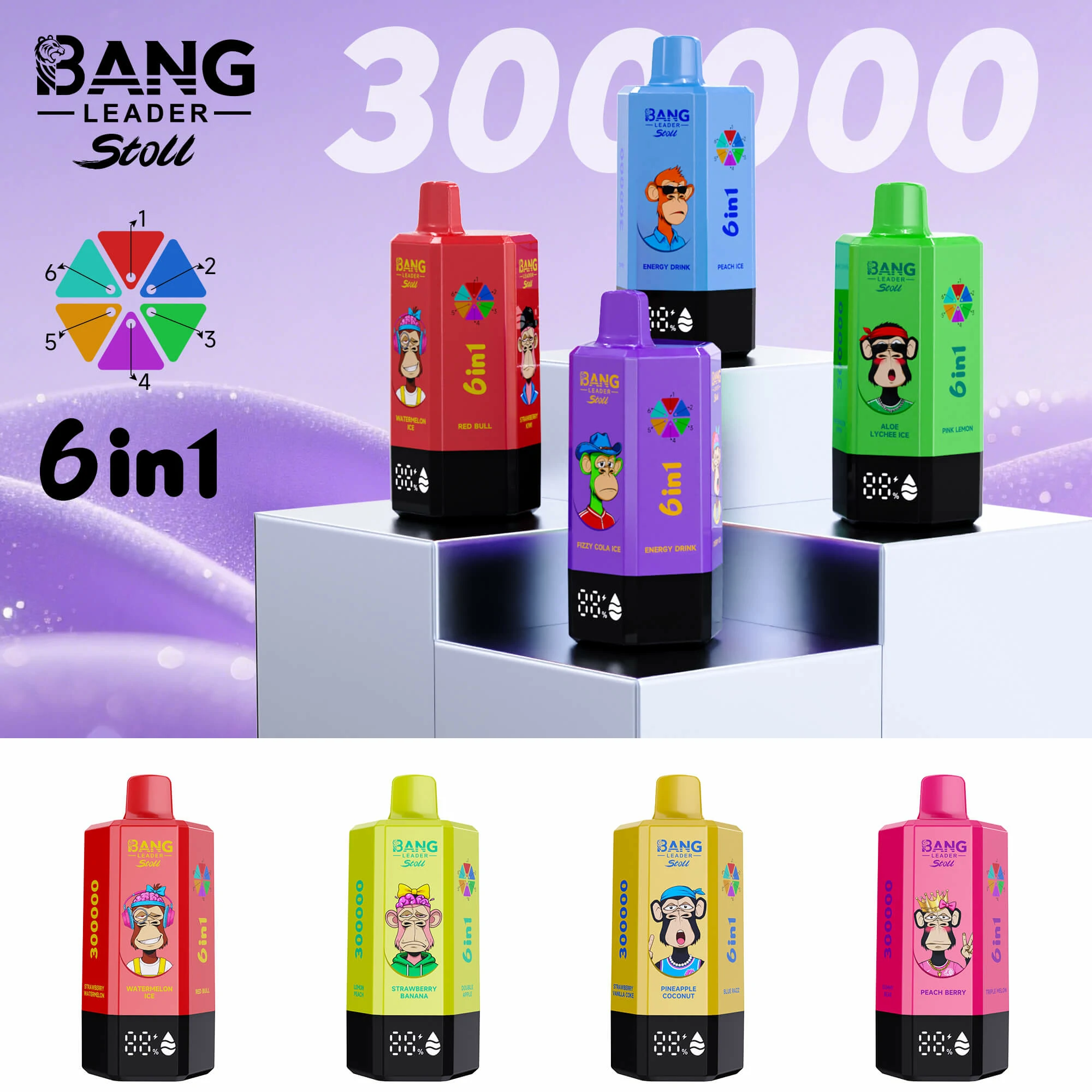 Bang Leader 6-in-1 300000 300K Bouffées Vape jetable