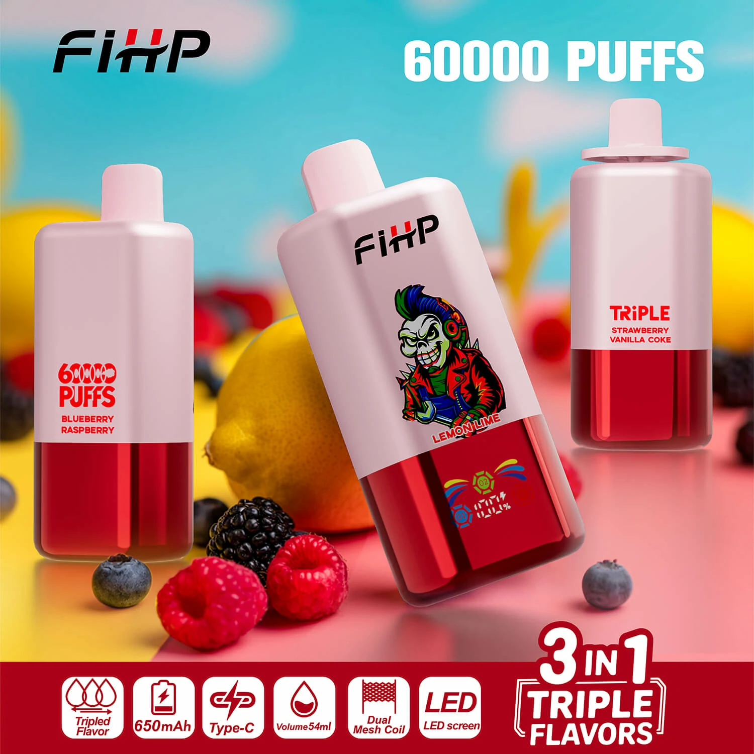 FIHP 3-in-1 60000 60K Bouffées Système Triple Saveur Vape Jetable