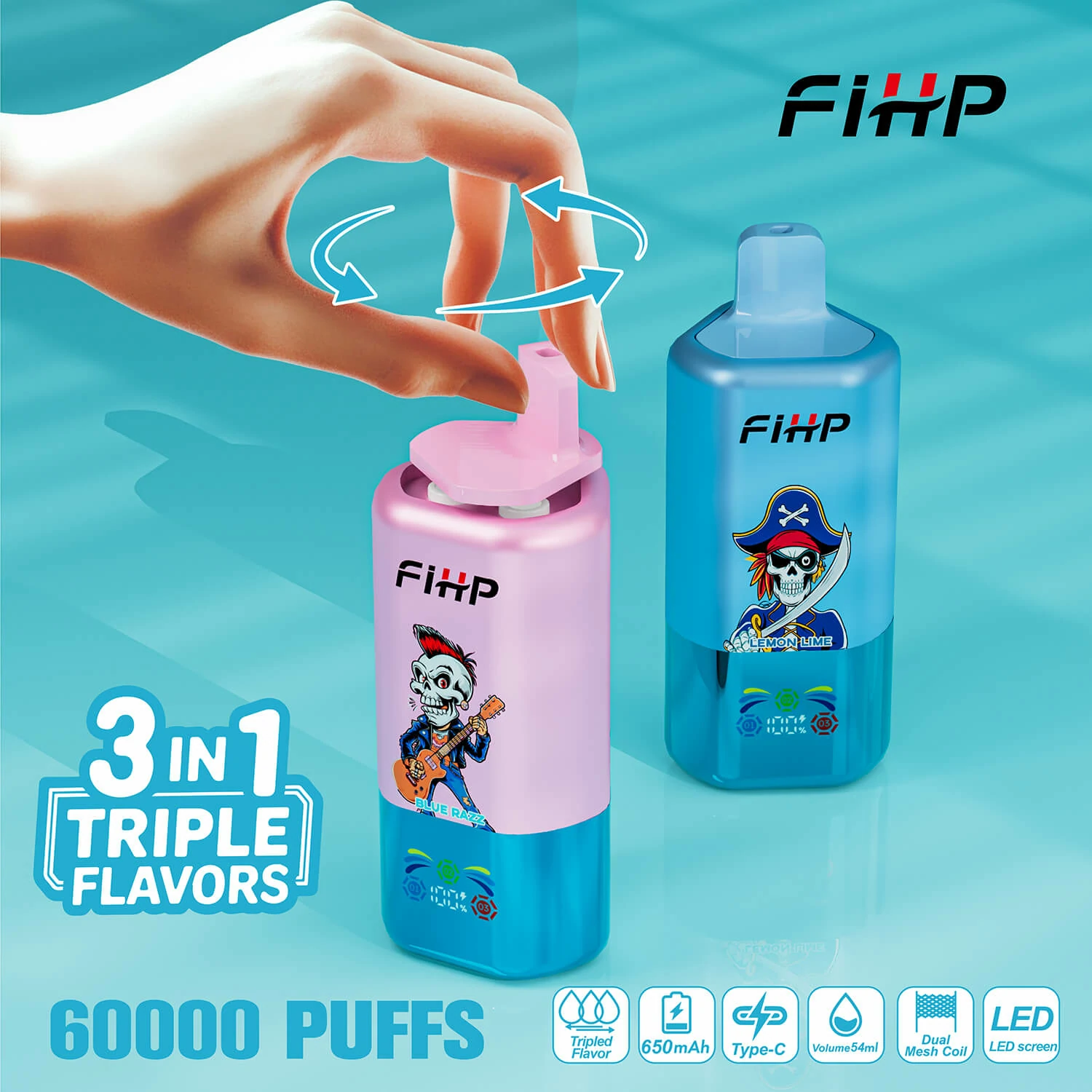FIHP 3-in-1 60000 60K Bouffées Système Triple Saveur Vape Jetable - image 3