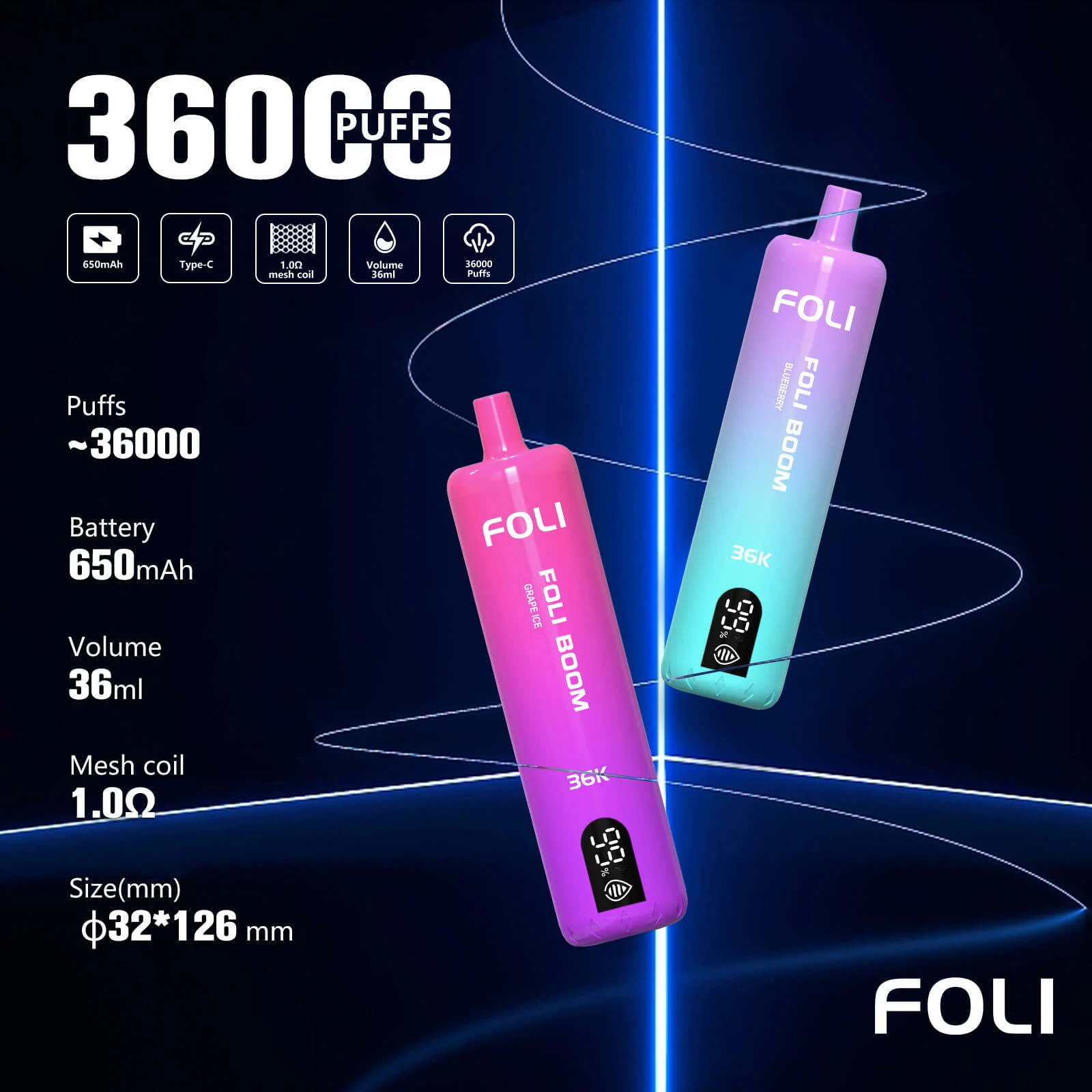 FOLI 36000 36K Bouffées Vape jetable