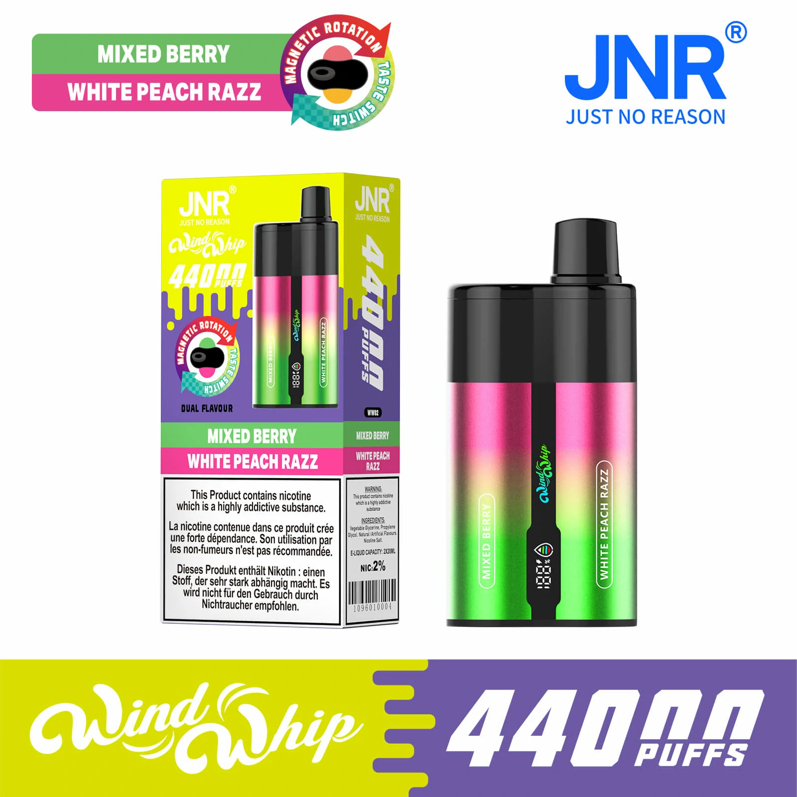 JNR Wind Whip 44000 44K Bouffées Dual saveur Vape jetable - image 3