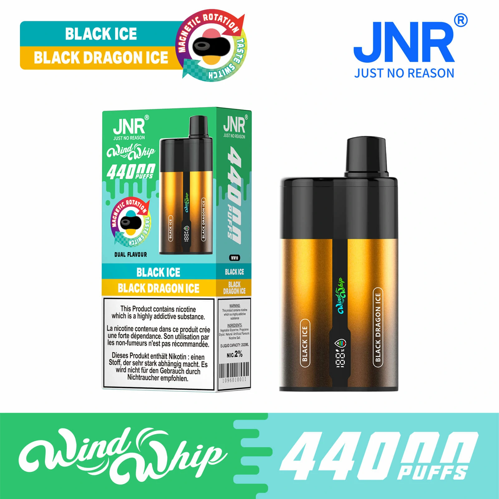 JNR Wind Whip 44000 44K Bouffées Dual saveur Vape jetable - image 11
