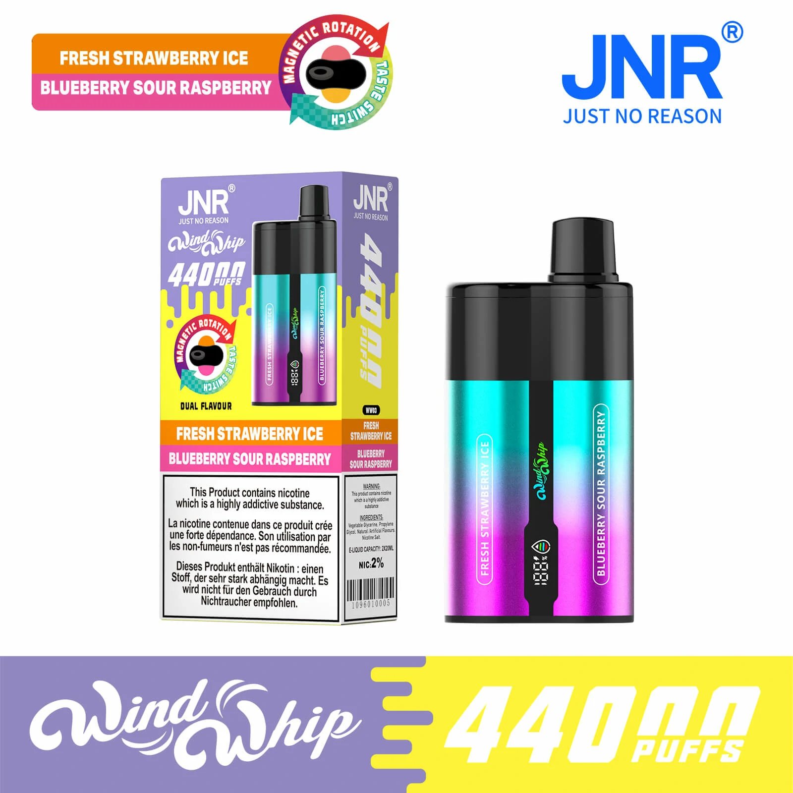 JNR Wind Whip 44000 44K Bouffées Dual saveur Vape jetable - image 4