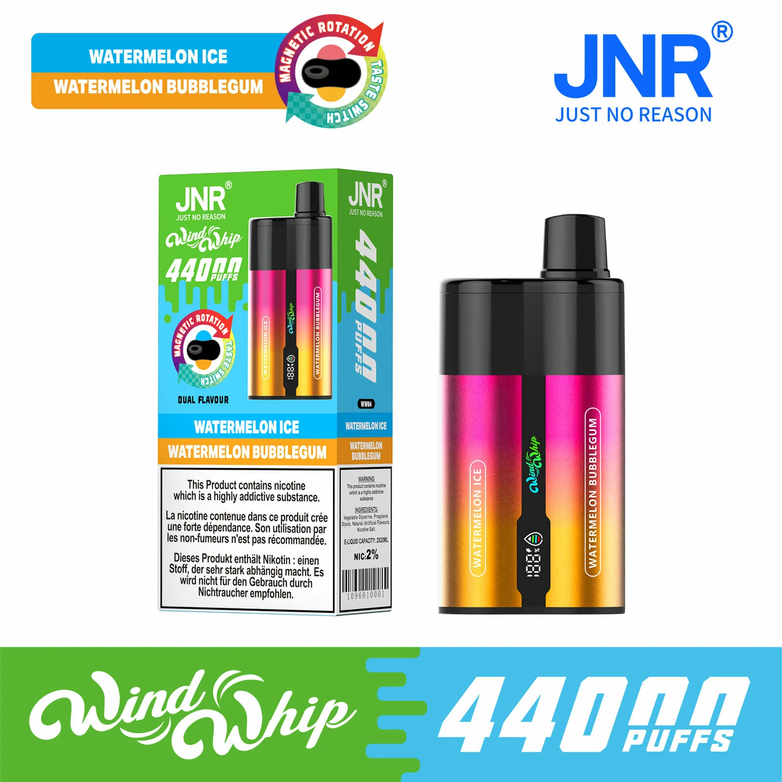 JNR Wind Whip 44000 44K Bouffées Dual saveur Vape jetable - image 5